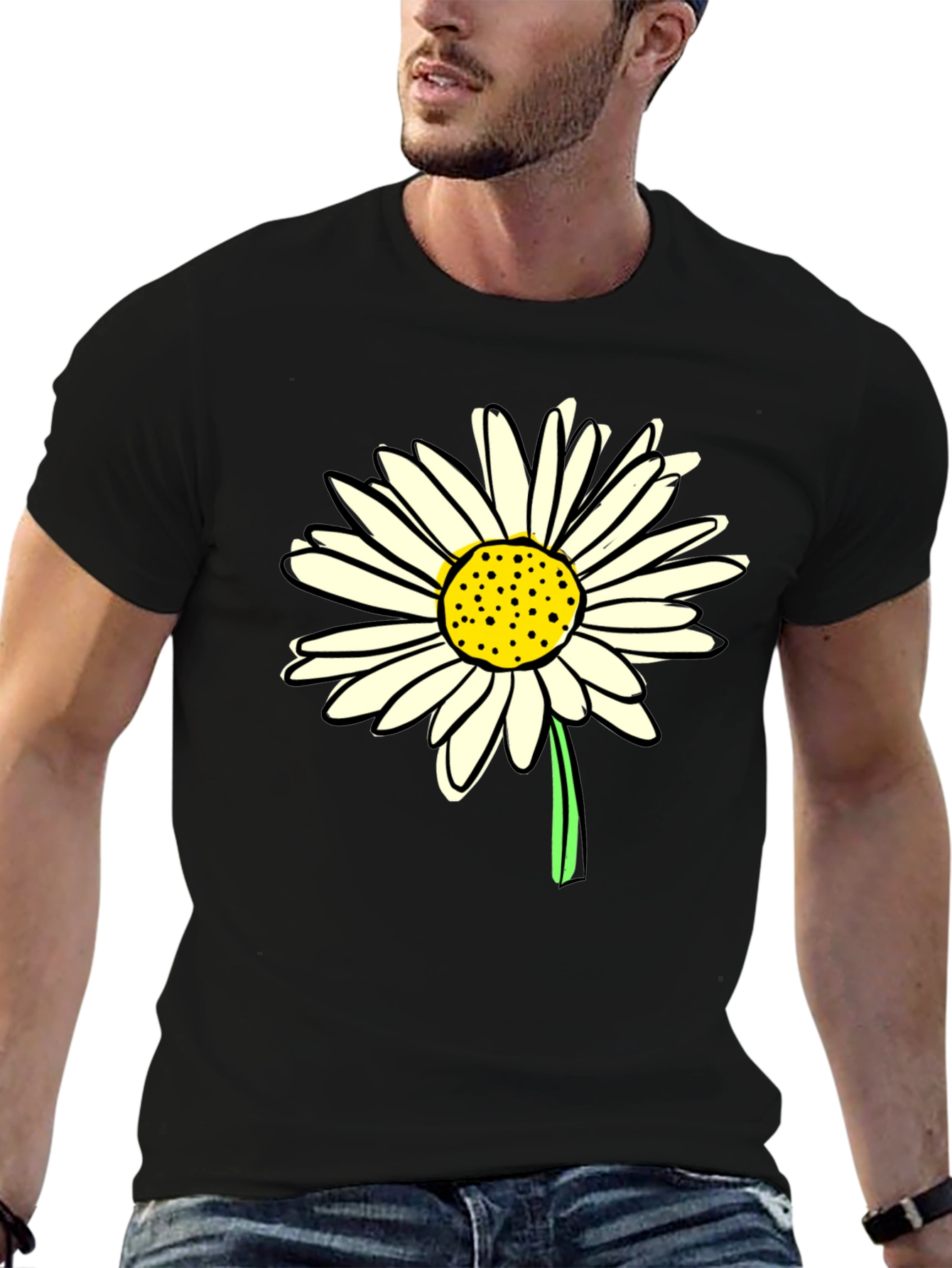 Daisy Graphic Tee - Classic Black Cotton T-Shirt