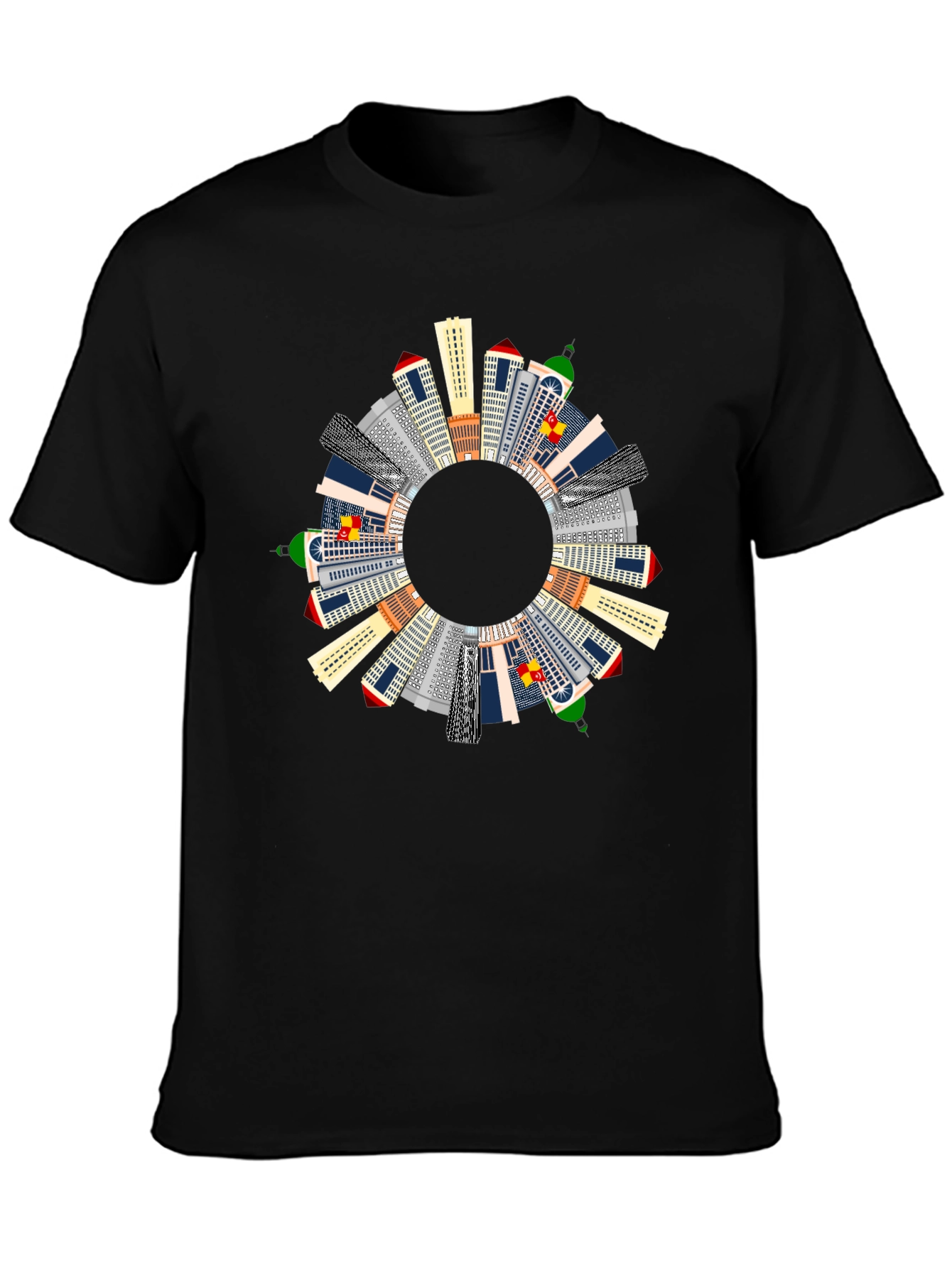 Cityscape Circle Graphic T-Shirt - Black