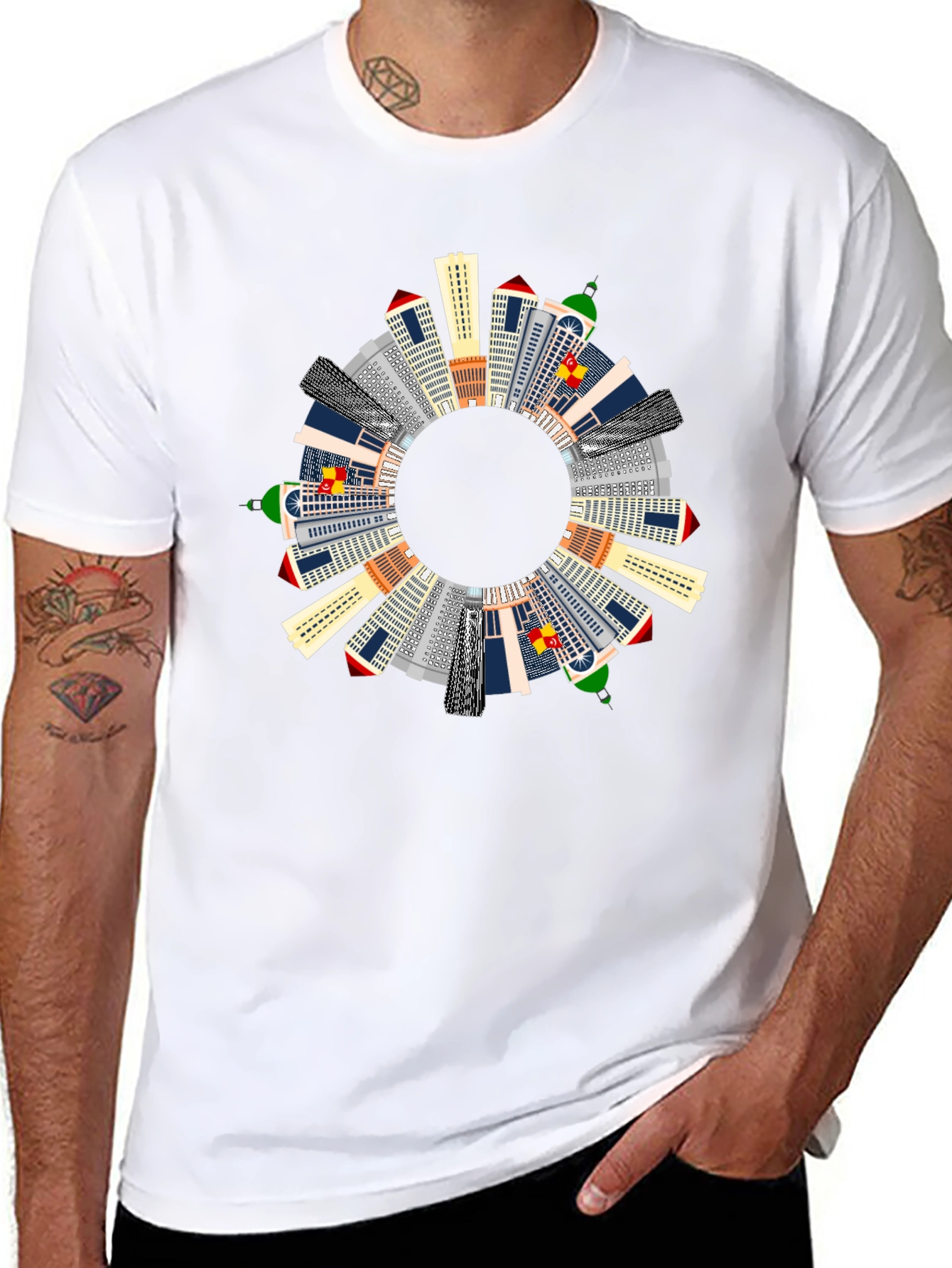 Cityscape Circle Graphic T-Shirt - Black