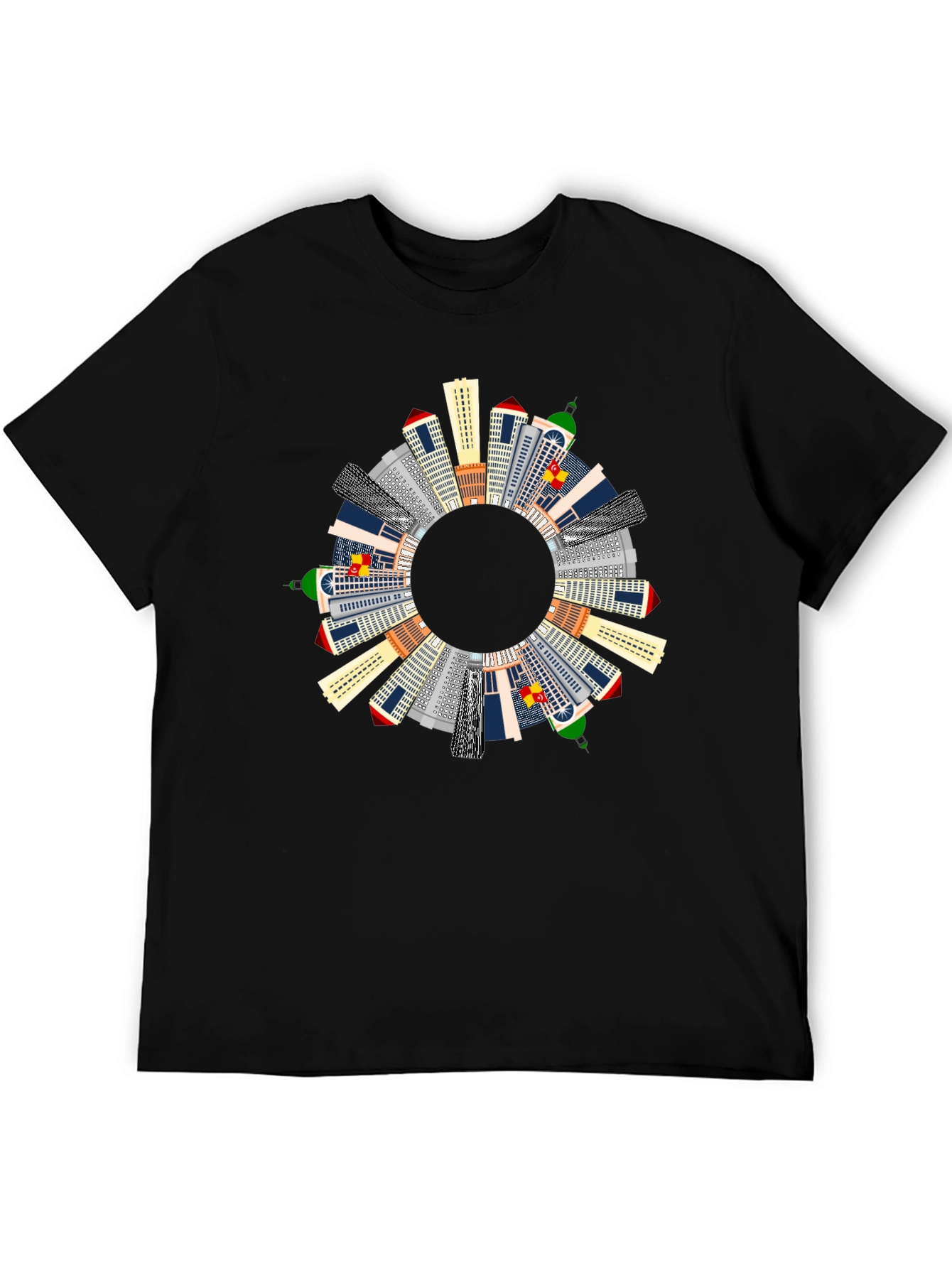 Cityscape Circle Graphic T-Shirt - Black