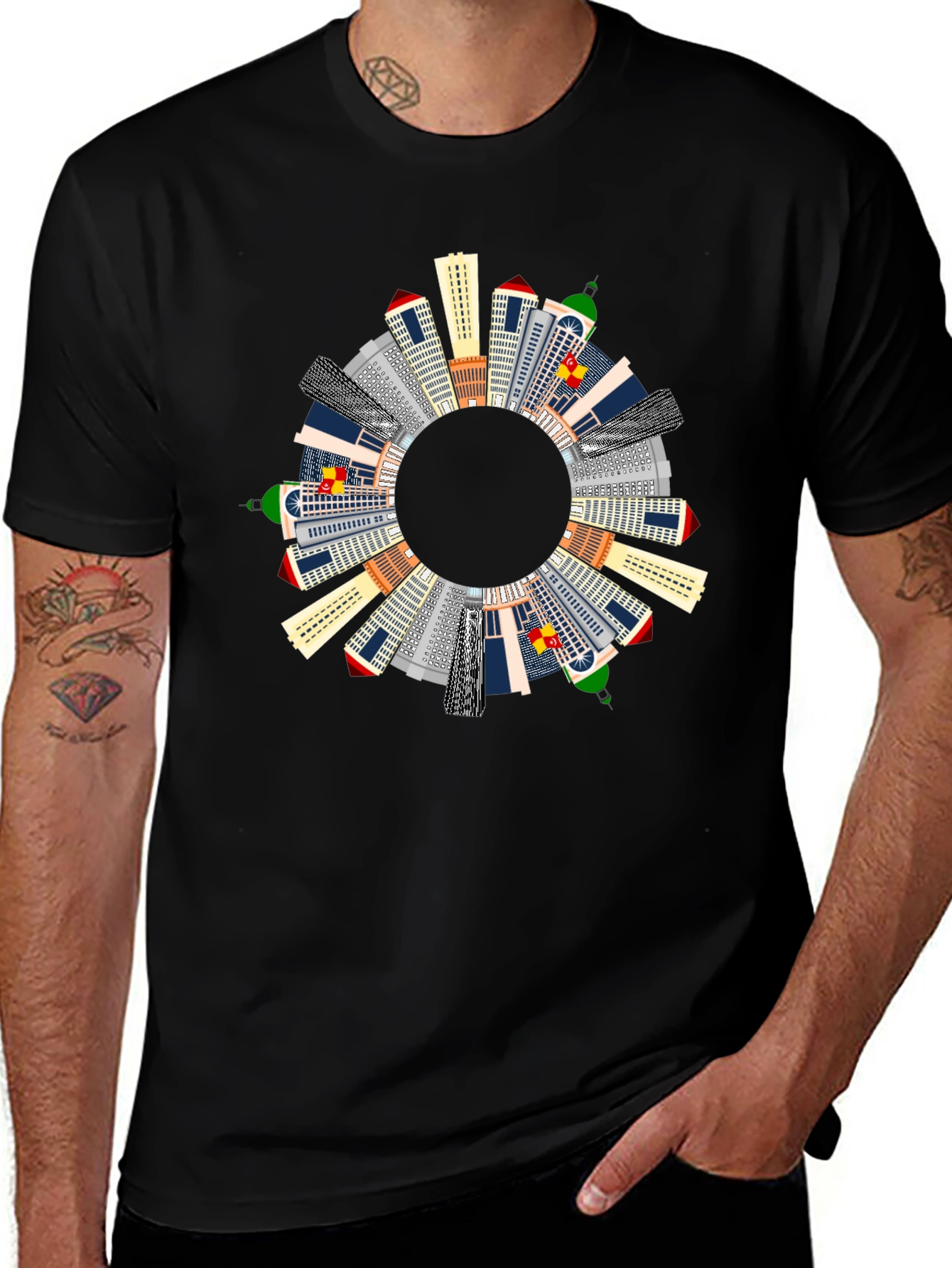 Cityscape Circle Graphic T-Shirt - Black