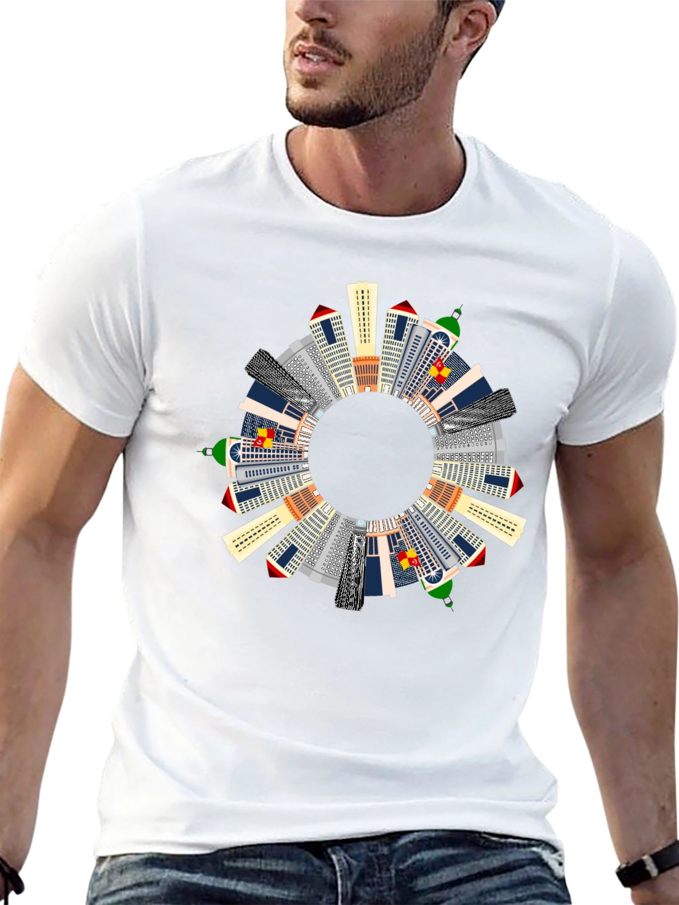 Cityscape Circle Graphic T-Shirt - Black