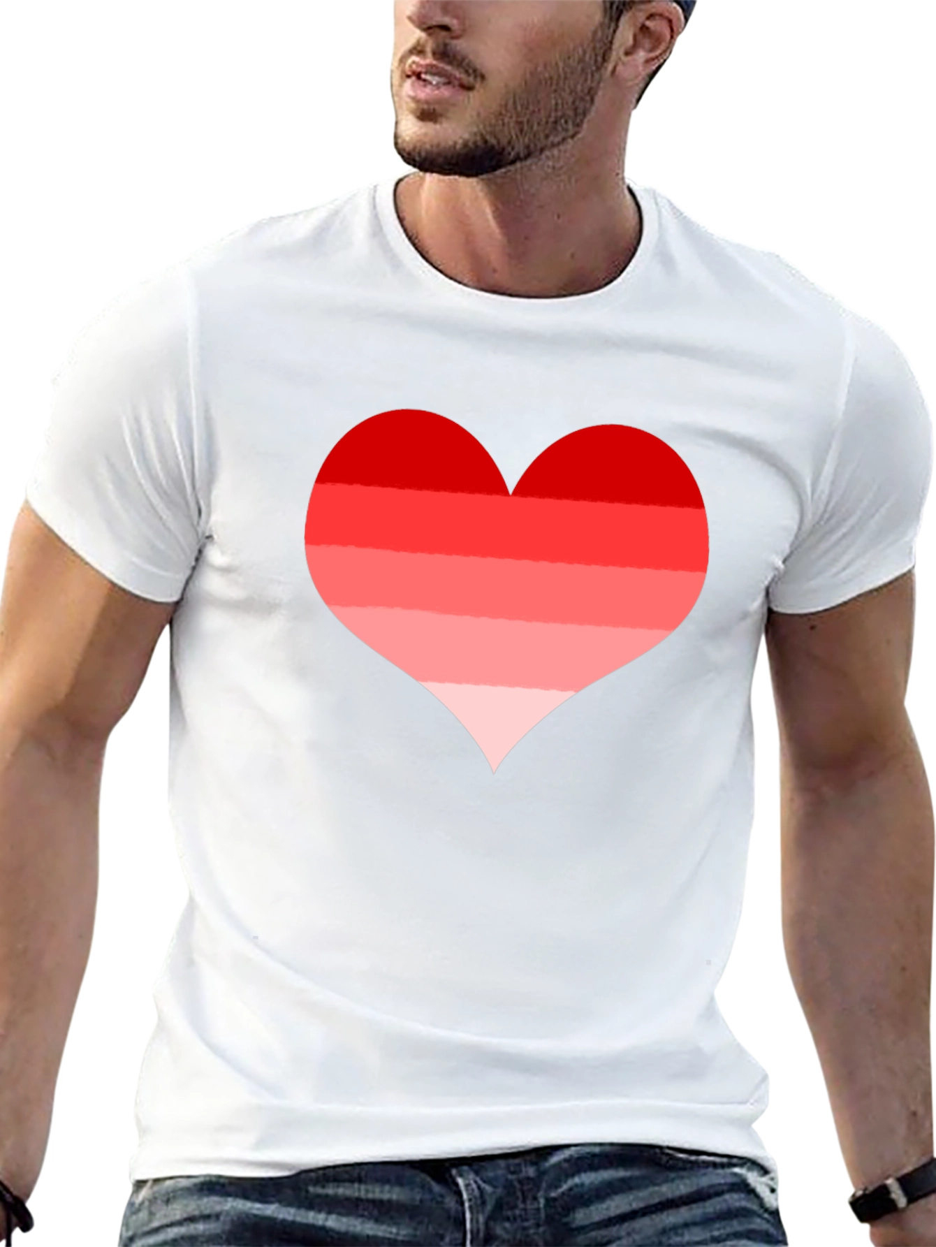 Red Striped Heart Tee - Casual Black T-Shirt