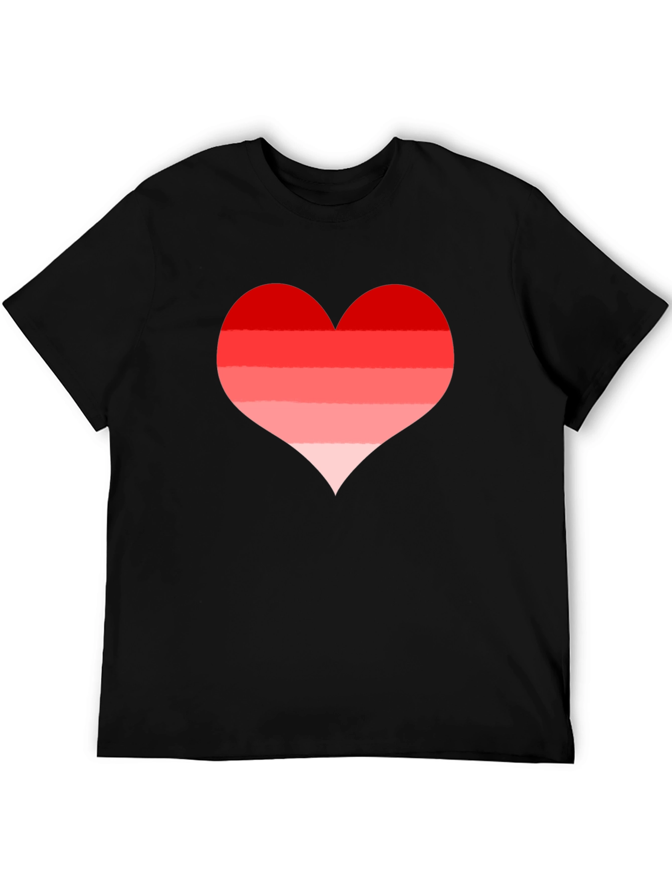 Red Striped Heart Tee - Casual Black T-Shirt