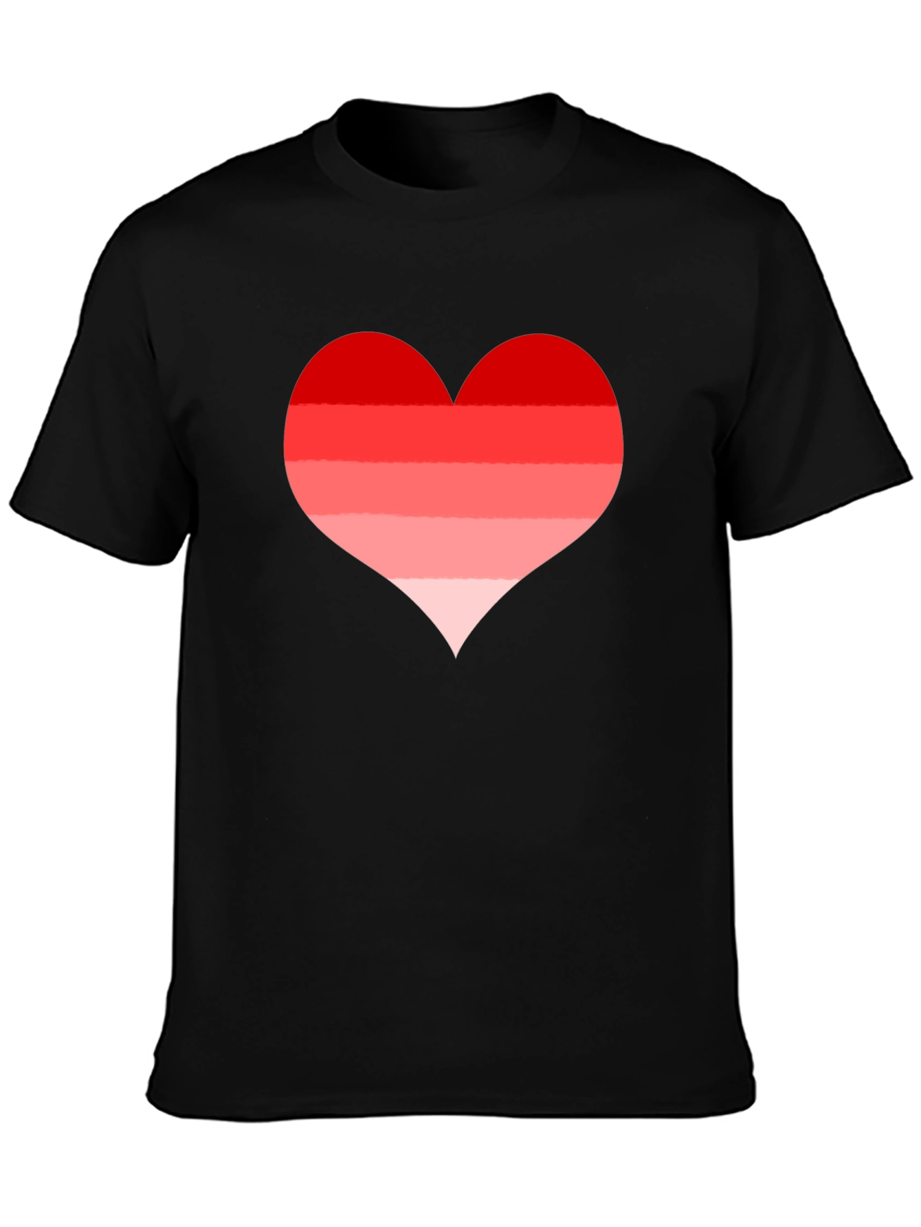 Red Striped Heart Tee - Casual Black T-Shirt