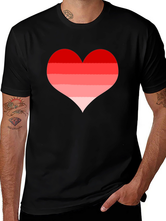 Red Striped Heart Tee - Casual Black T-Shirt