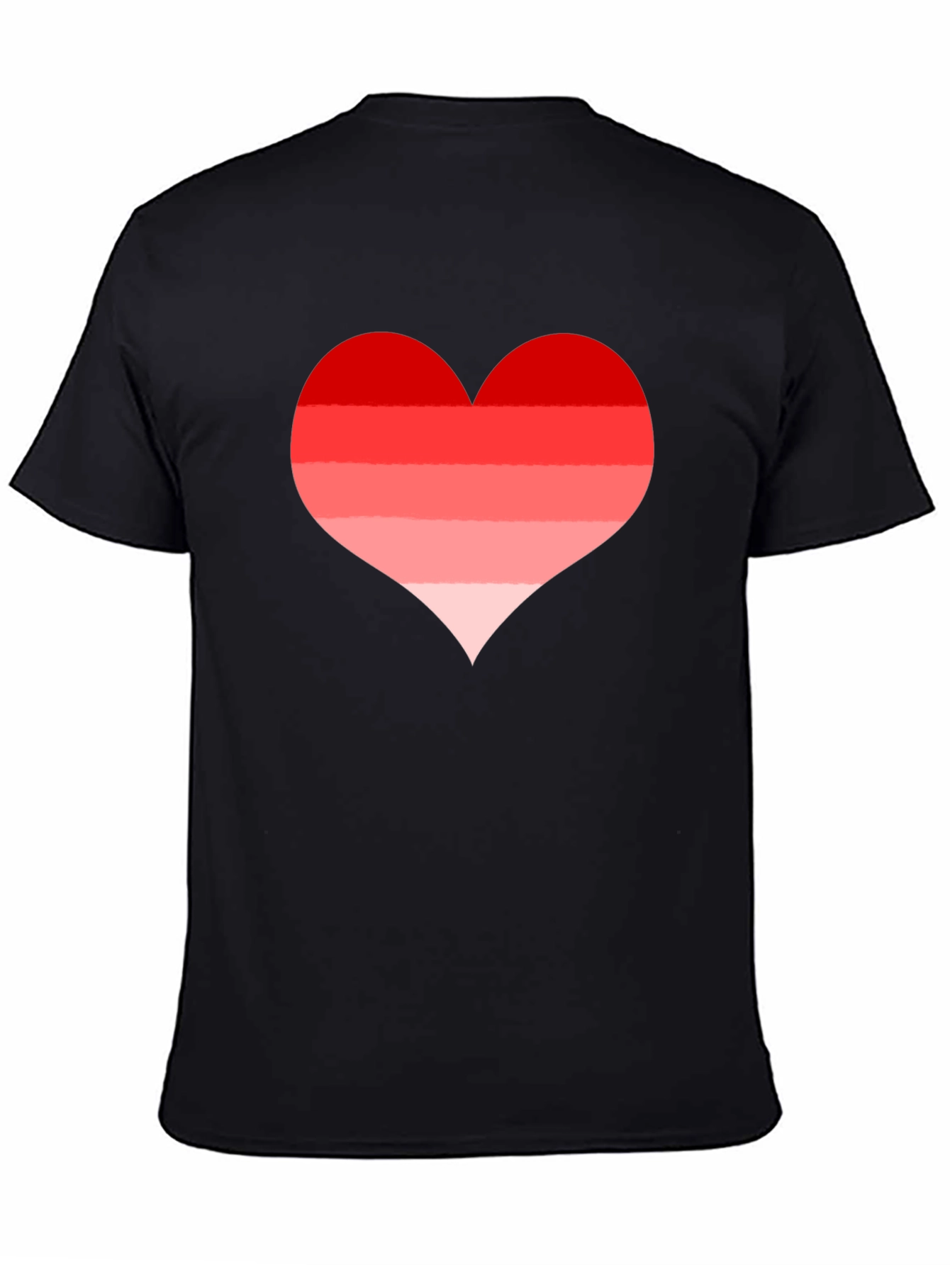 Red Striped Heart Tee - Casual Black T-Shirt