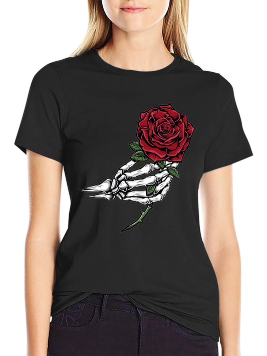 Skeleton Hand Rose Graphic T-Shirt
