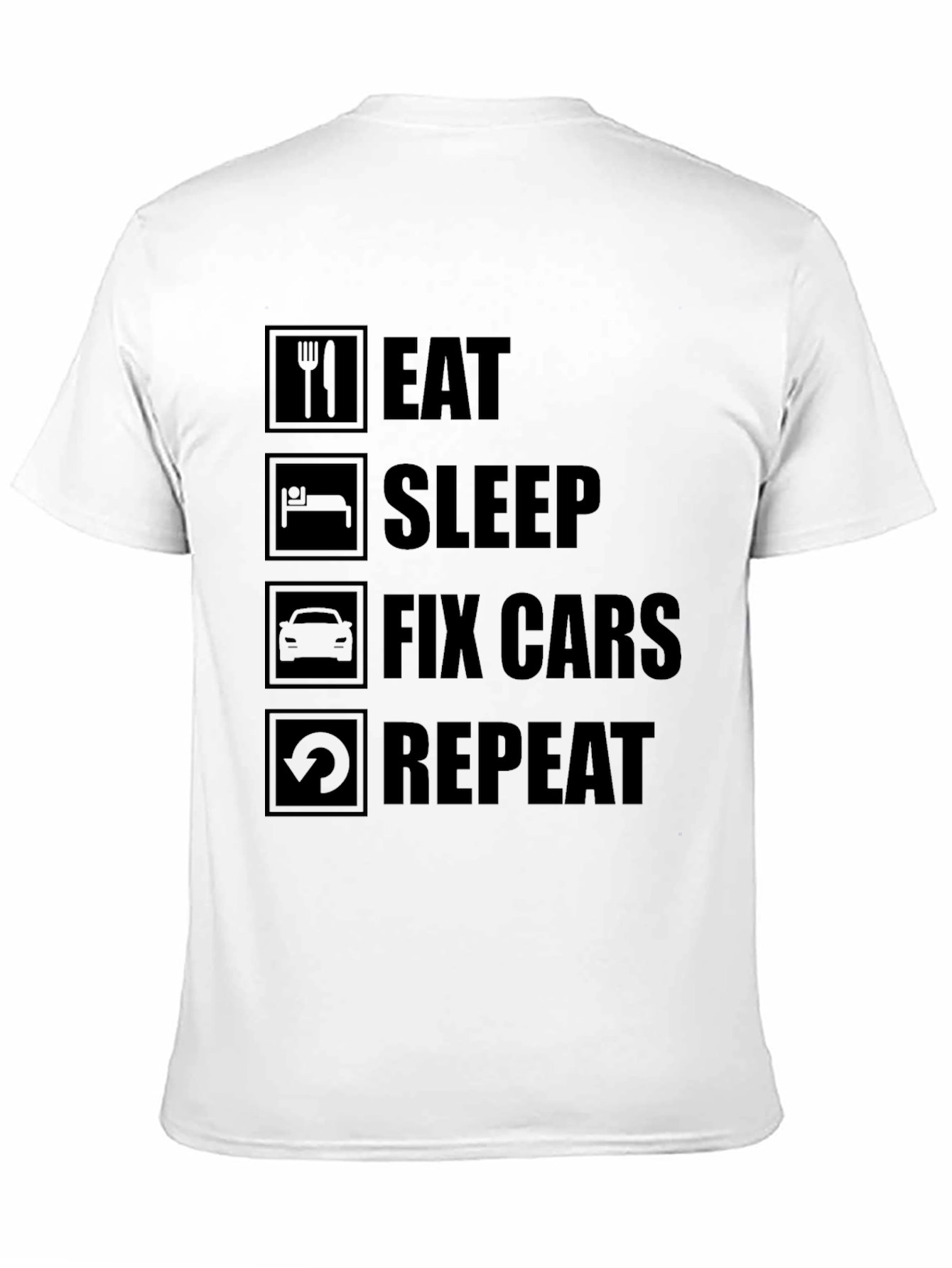 Eat Sleep Fix Cars Repeat Black T-Shirt