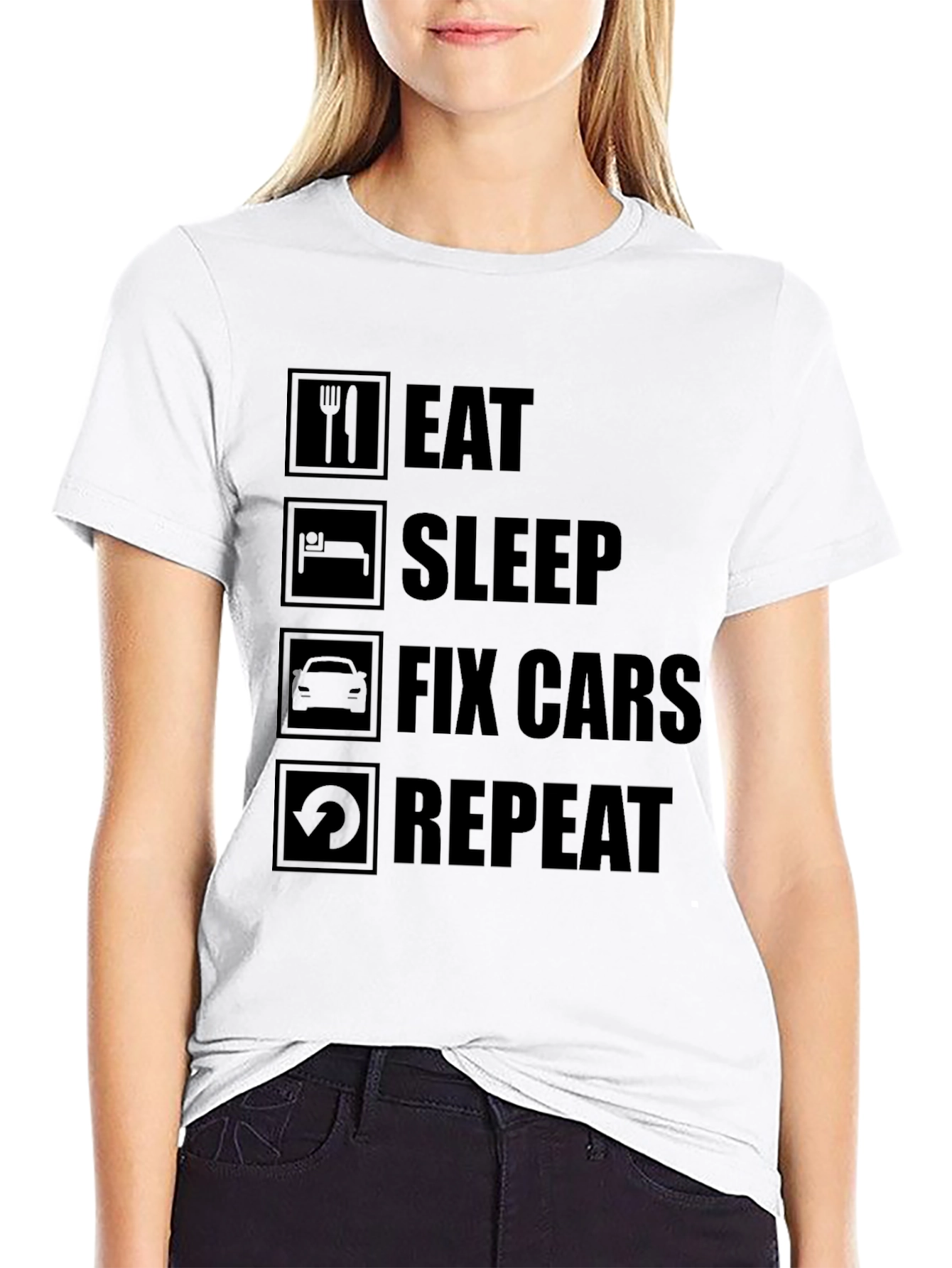 Eat Sleep Fix Cars Repeat Black T-Shirt