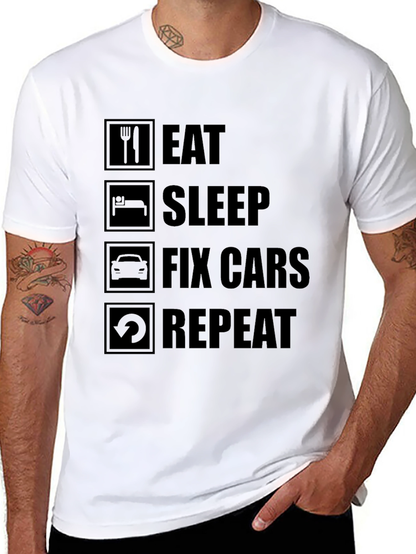 Eat Sleep Fix Cars Repeat Black T-Shirt