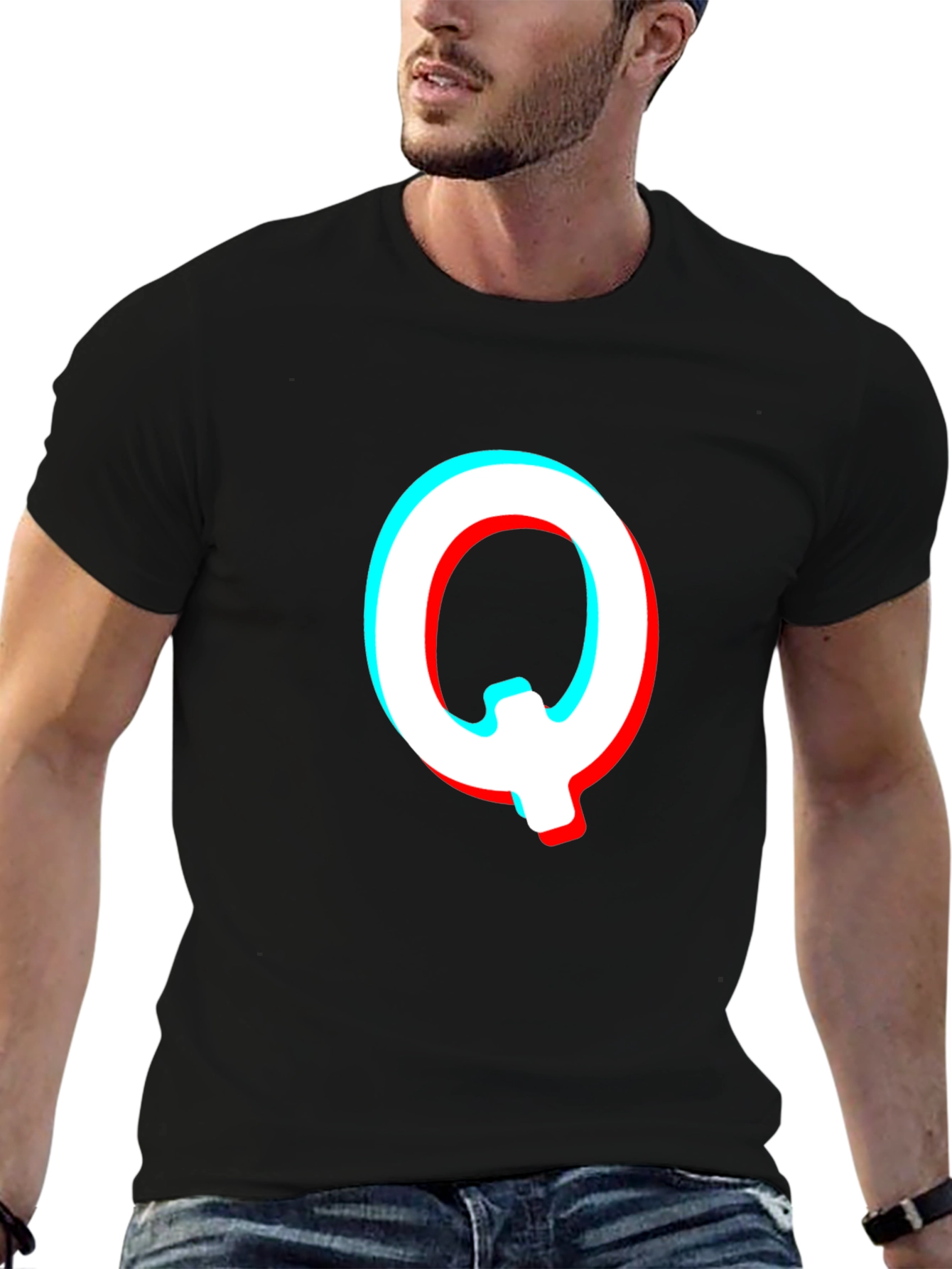 Letter Q Glitch Effect Graphic T-Shirt