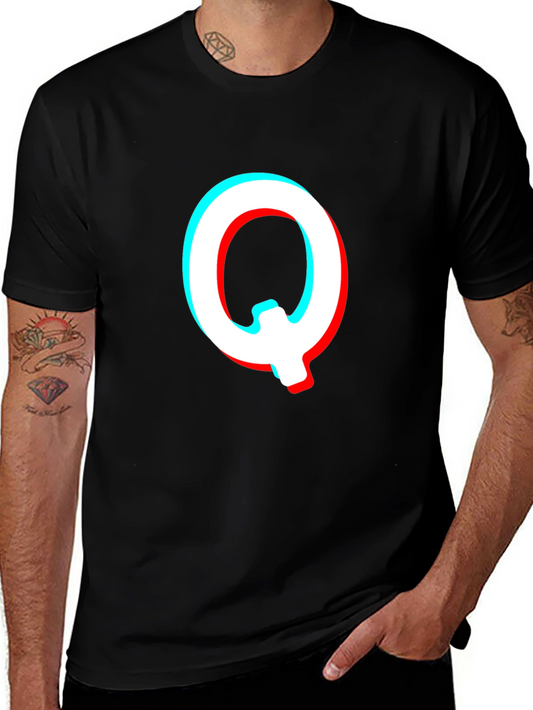 Letter Q Glitch Effect Graphic T-Shirt