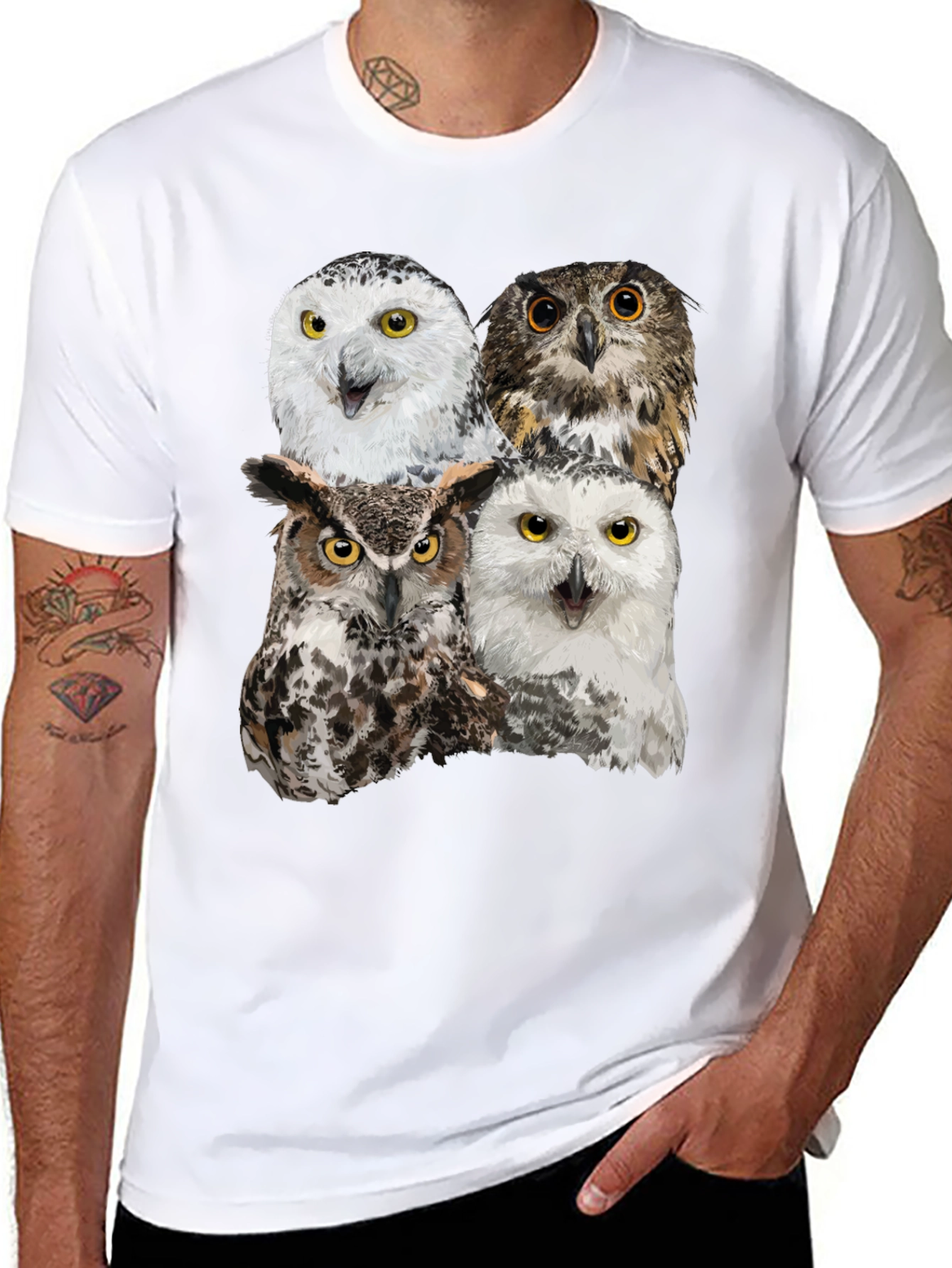 Owl Quartet Graphic T-Shirt - Unique Wildlife Tee
