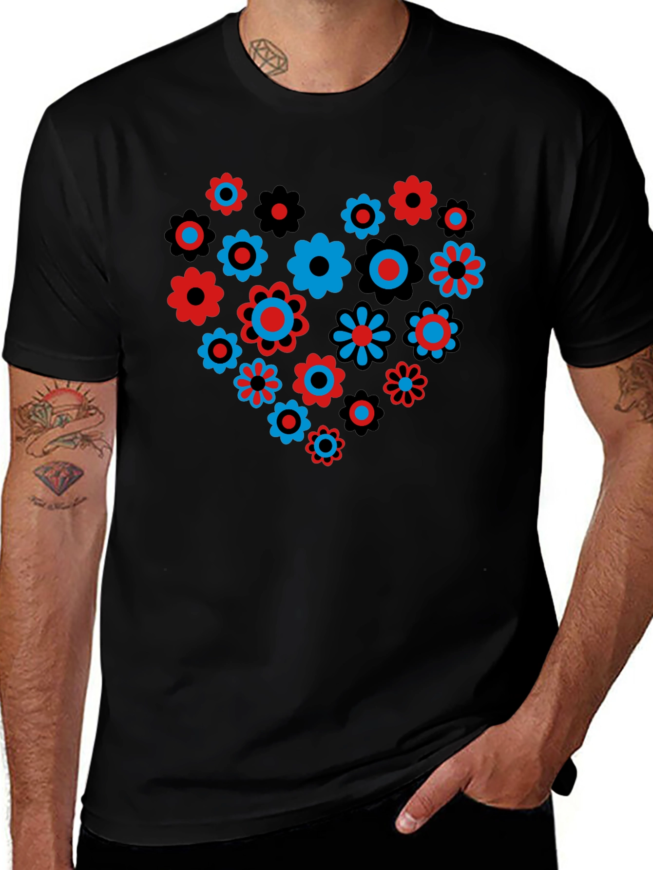 Floral Heart Graphic T-Shirt - Black