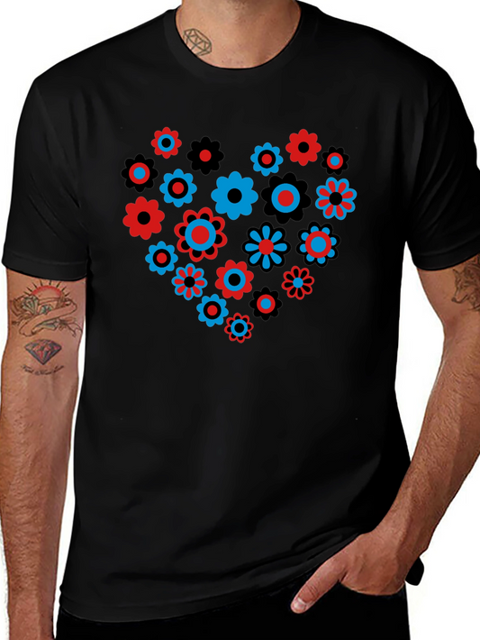 Floral Heart Graphic T-Shirt - Black