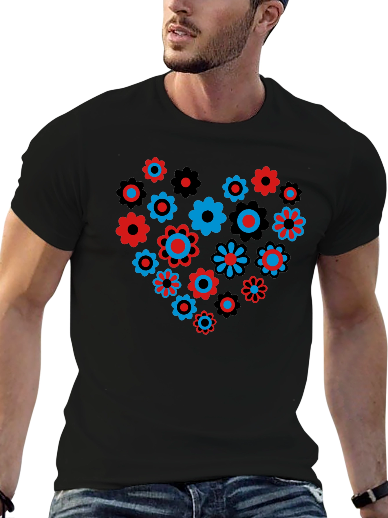 Floral Heart Graphic T-Shirt - Black
