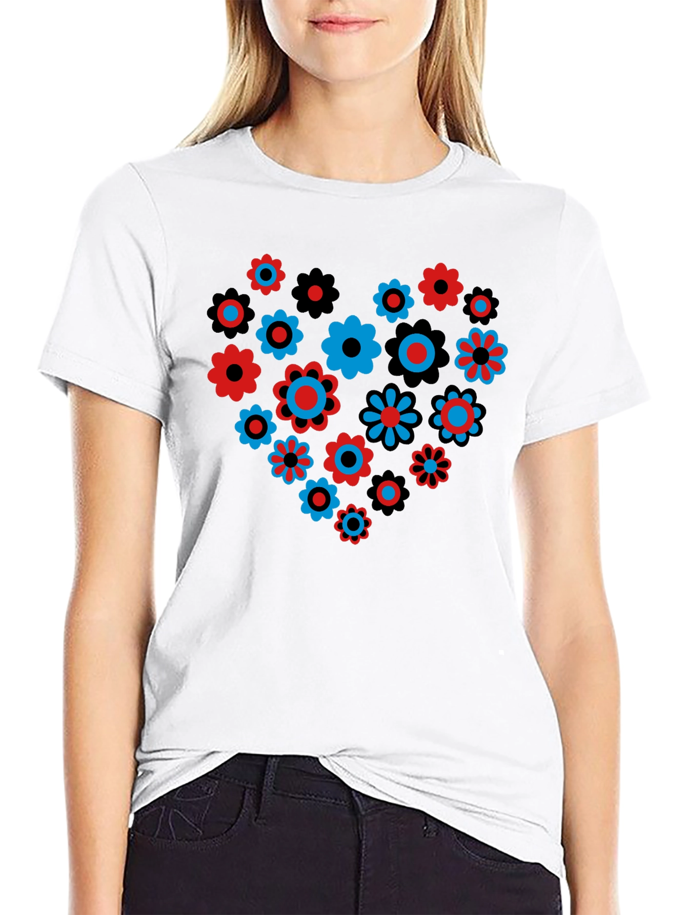Floral Heart Graphic T-Shirt - Black