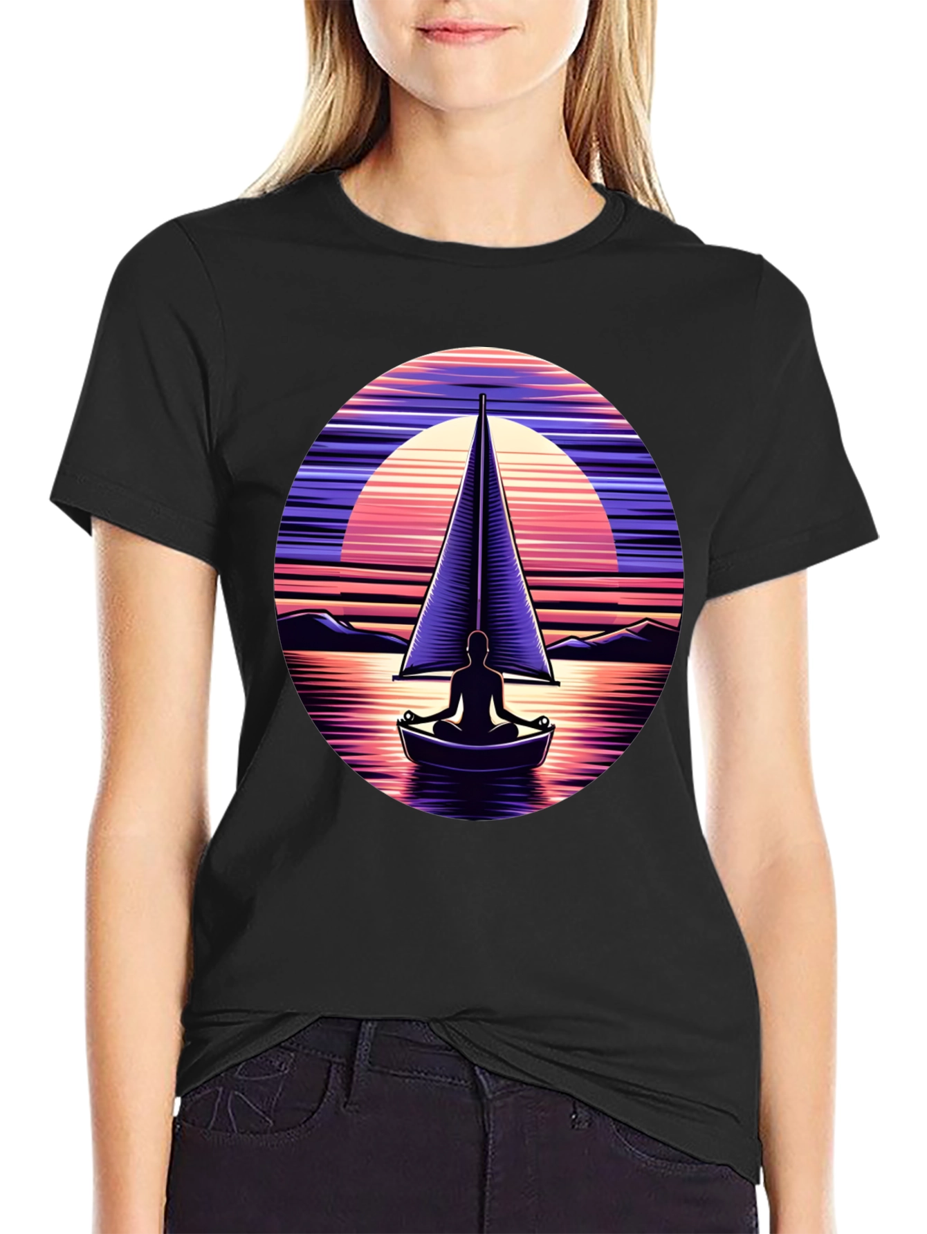 Sunset Sailboat Meditation Graphic Tee