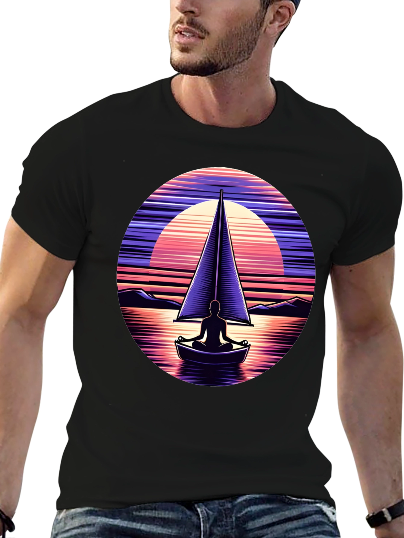 Sunset Sailboat Meditation Graphic Tee