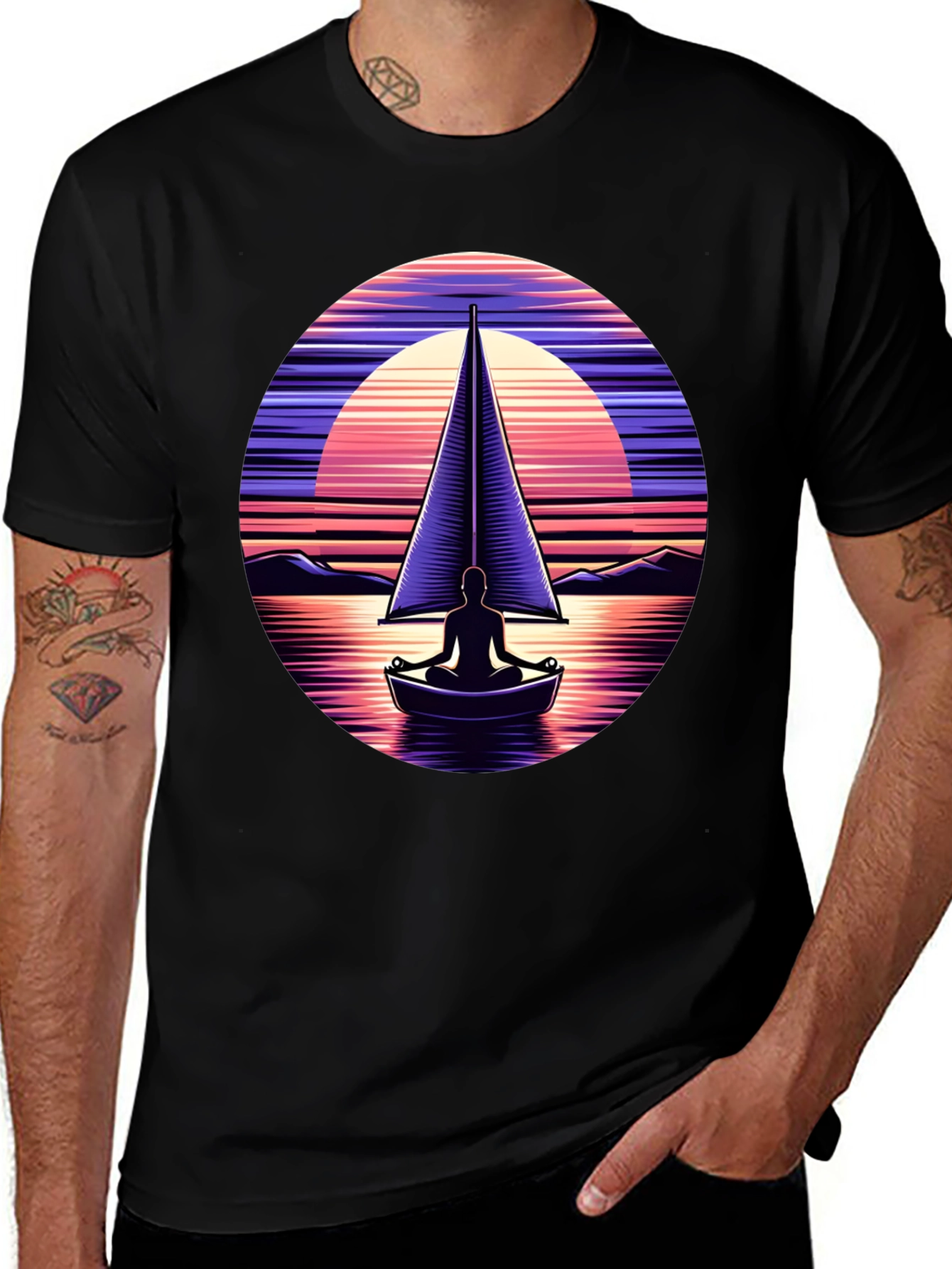 Sunset Sailboat Meditation Graphic Tee