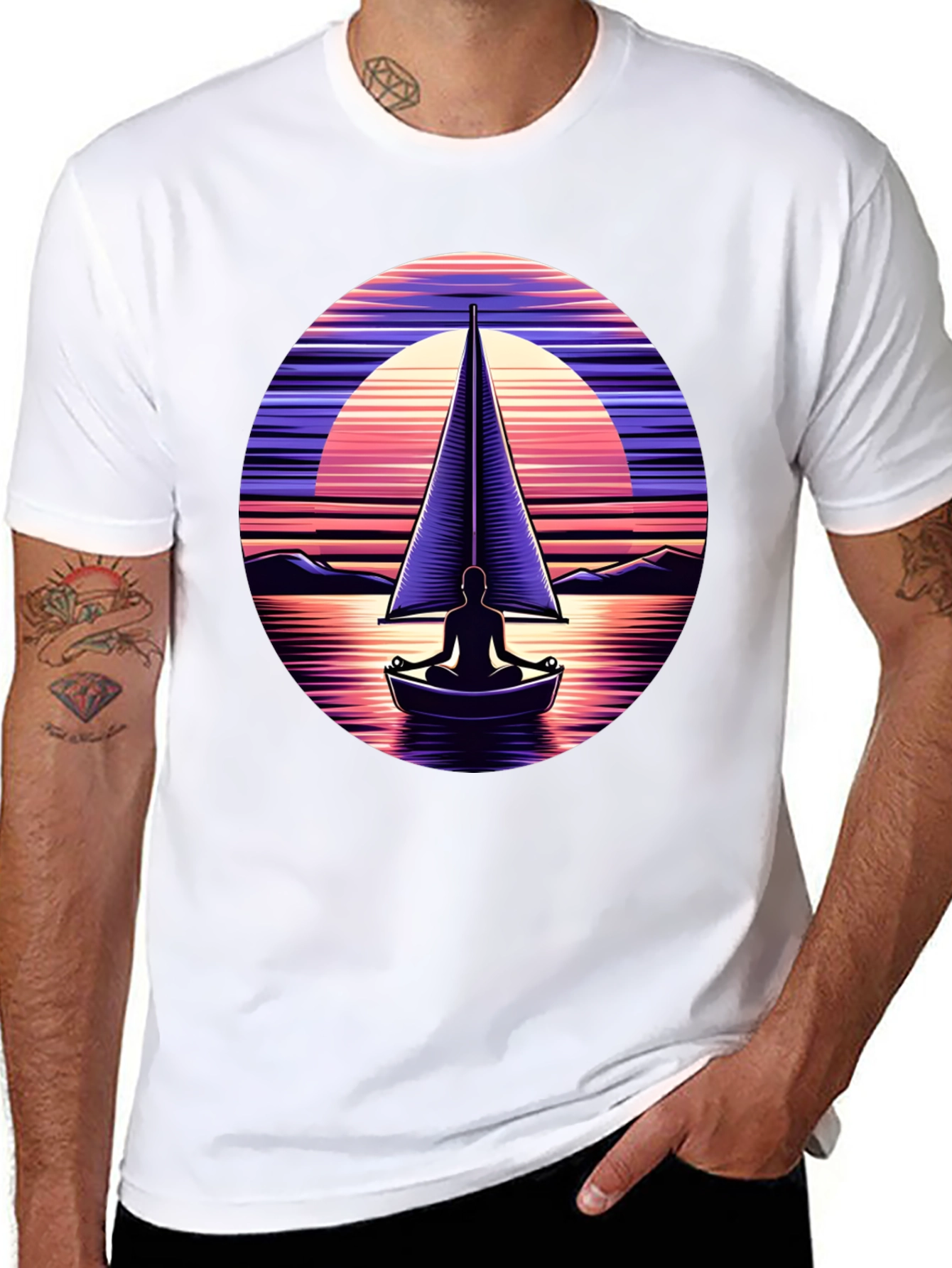 Sunset Sailboat Meditation Graphic Tee