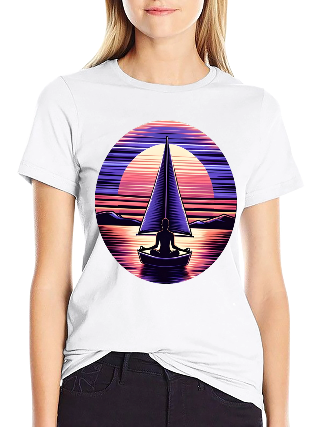 Sunset Sailboat Meditation Graphic Tee