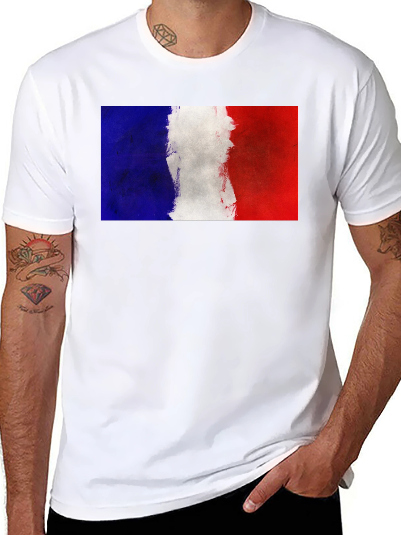 French Flag Graphic Tee - Black Casual T-Shirt