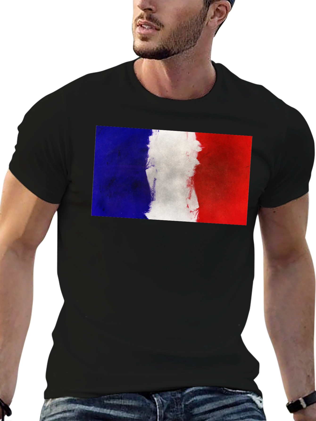 French Flag Graphic Tee - Black Casual T-Shirt