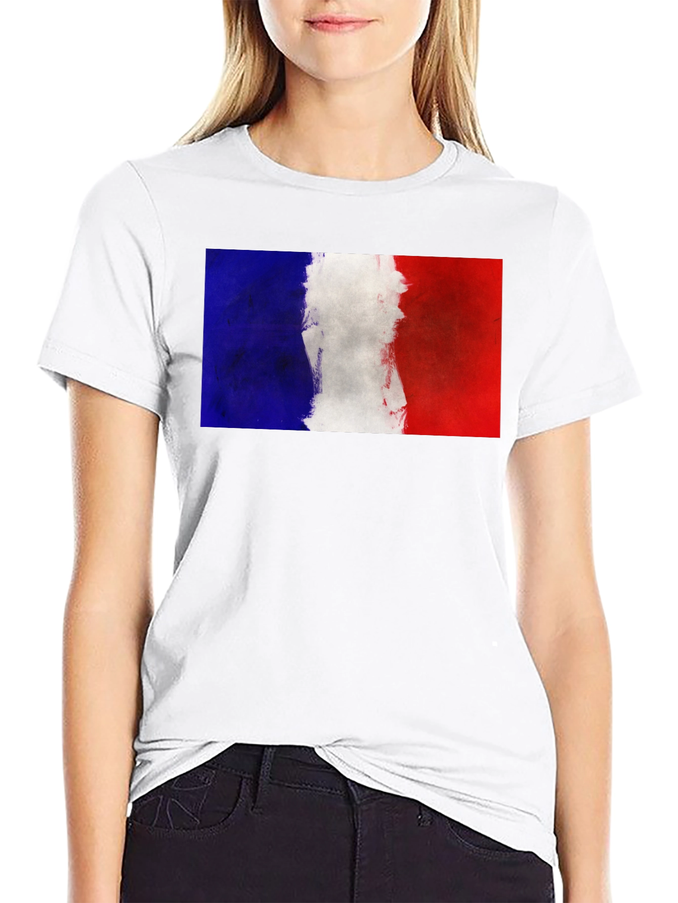 French Flag Graphic Tee - Black Casual T-Shirt