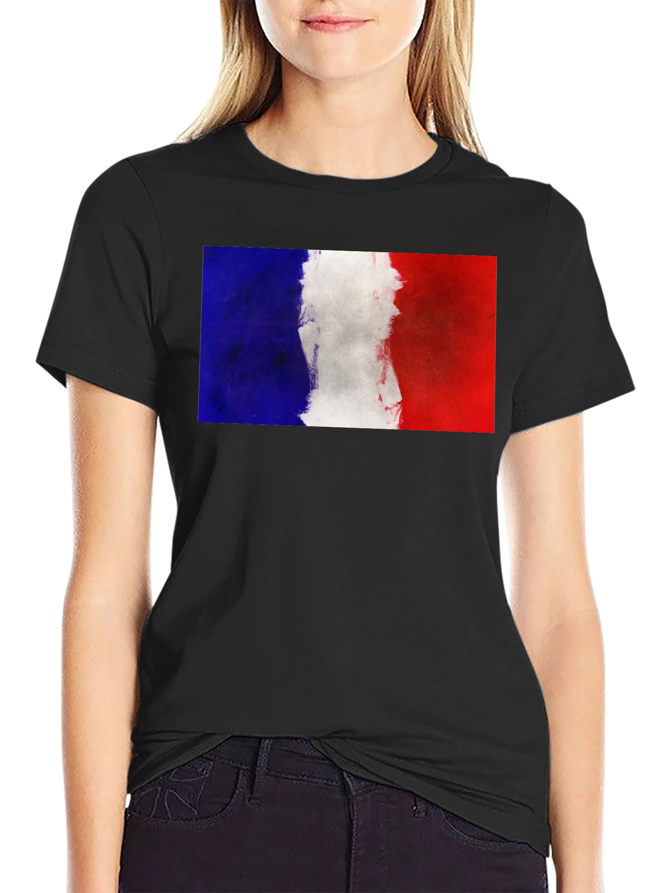 French Flag Graphic Tee - Black Casual T-Shirt