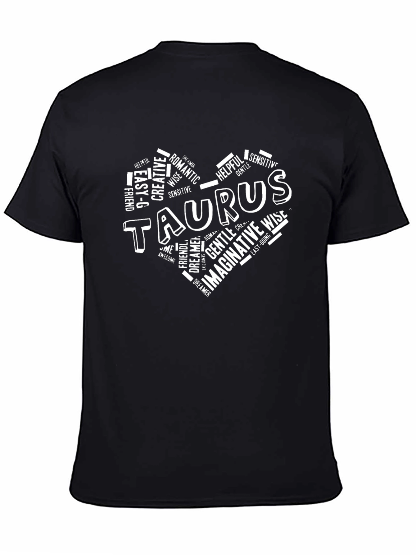 Taurus Zodiac Sign Heart Word Art Black T-Shirt
