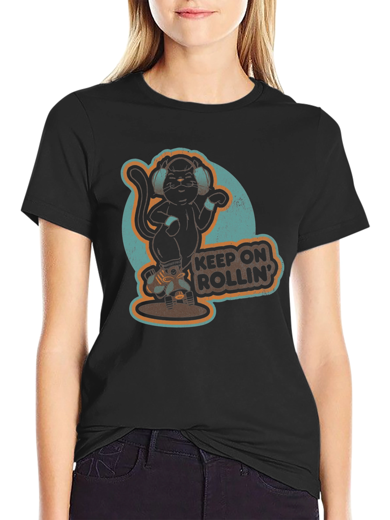 Cool Cat Roller Skating Graphic Tee