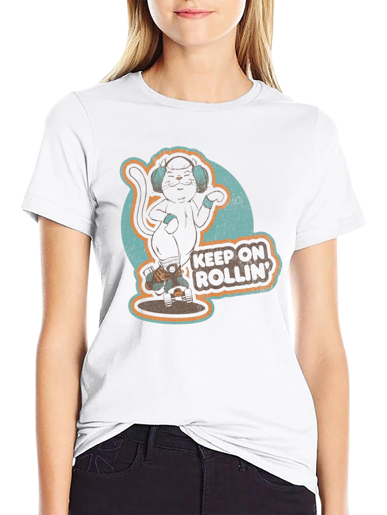 Cool Cat Roller Skating Graphic Tee