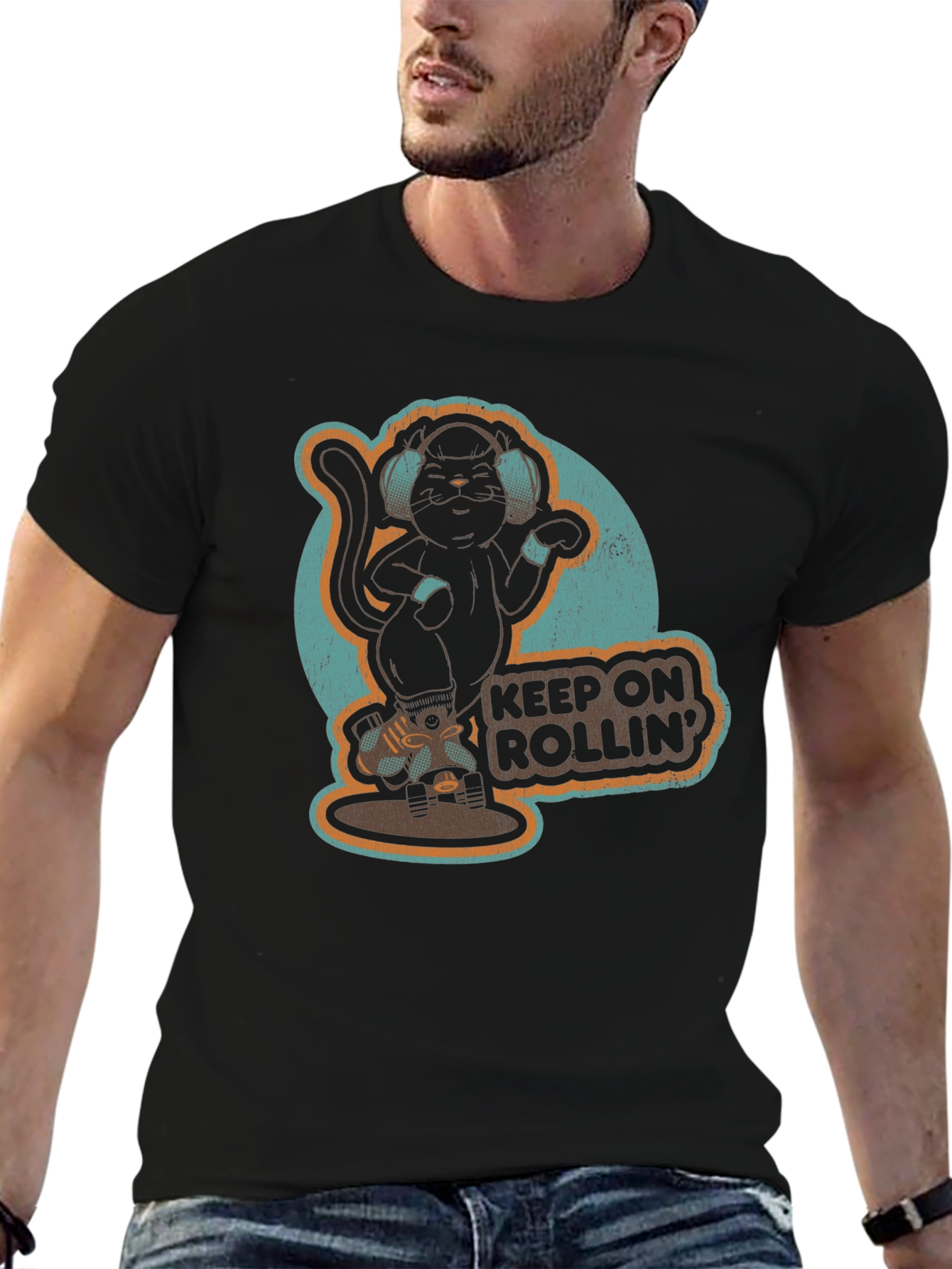 Cool Cat Roller Skating Graphic Tee