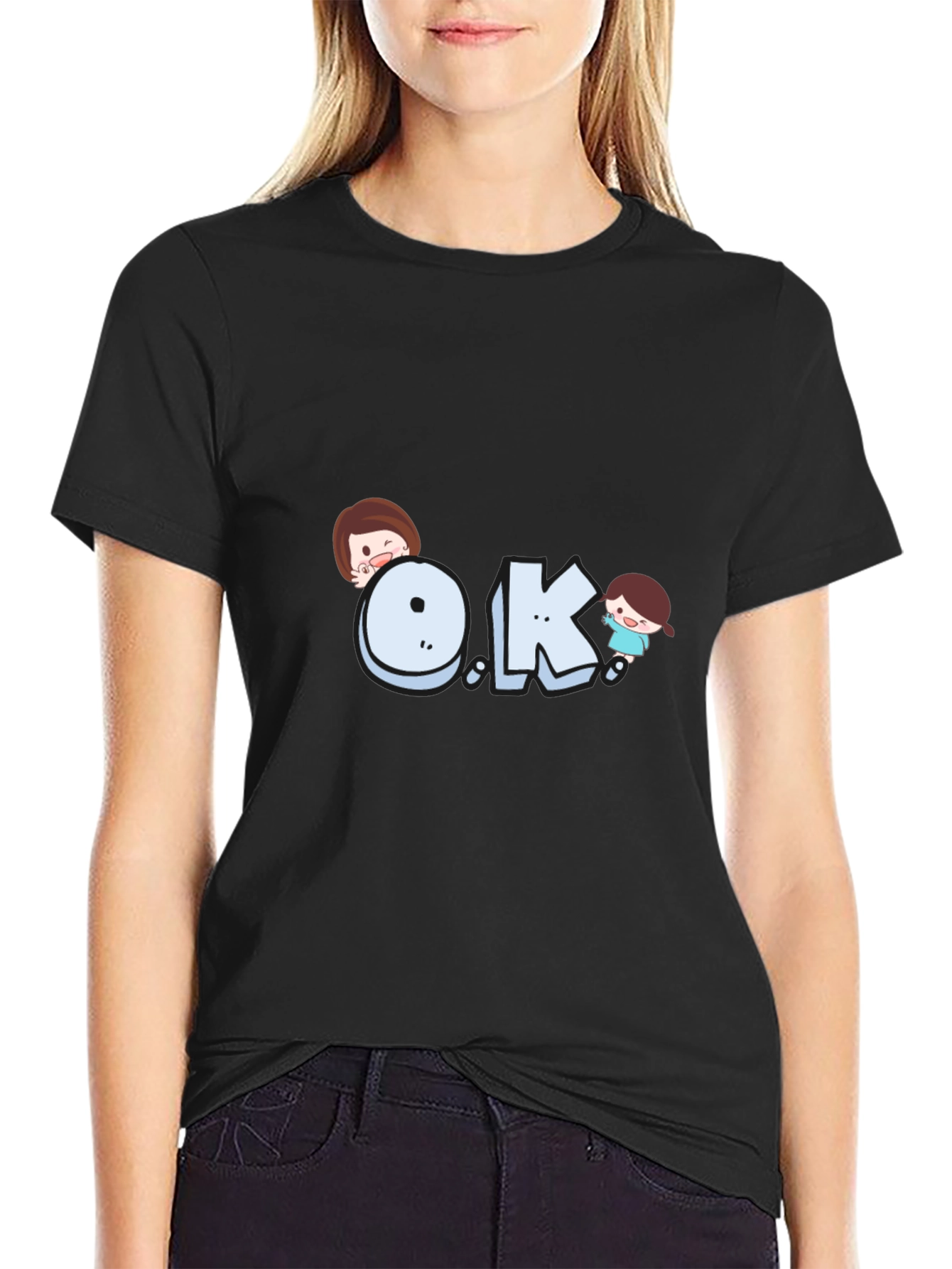 Cartoon OK Graphic T-Shirt