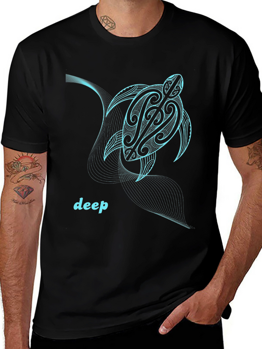 Tribal Turtle Graphic Tee - Deep Sea Design