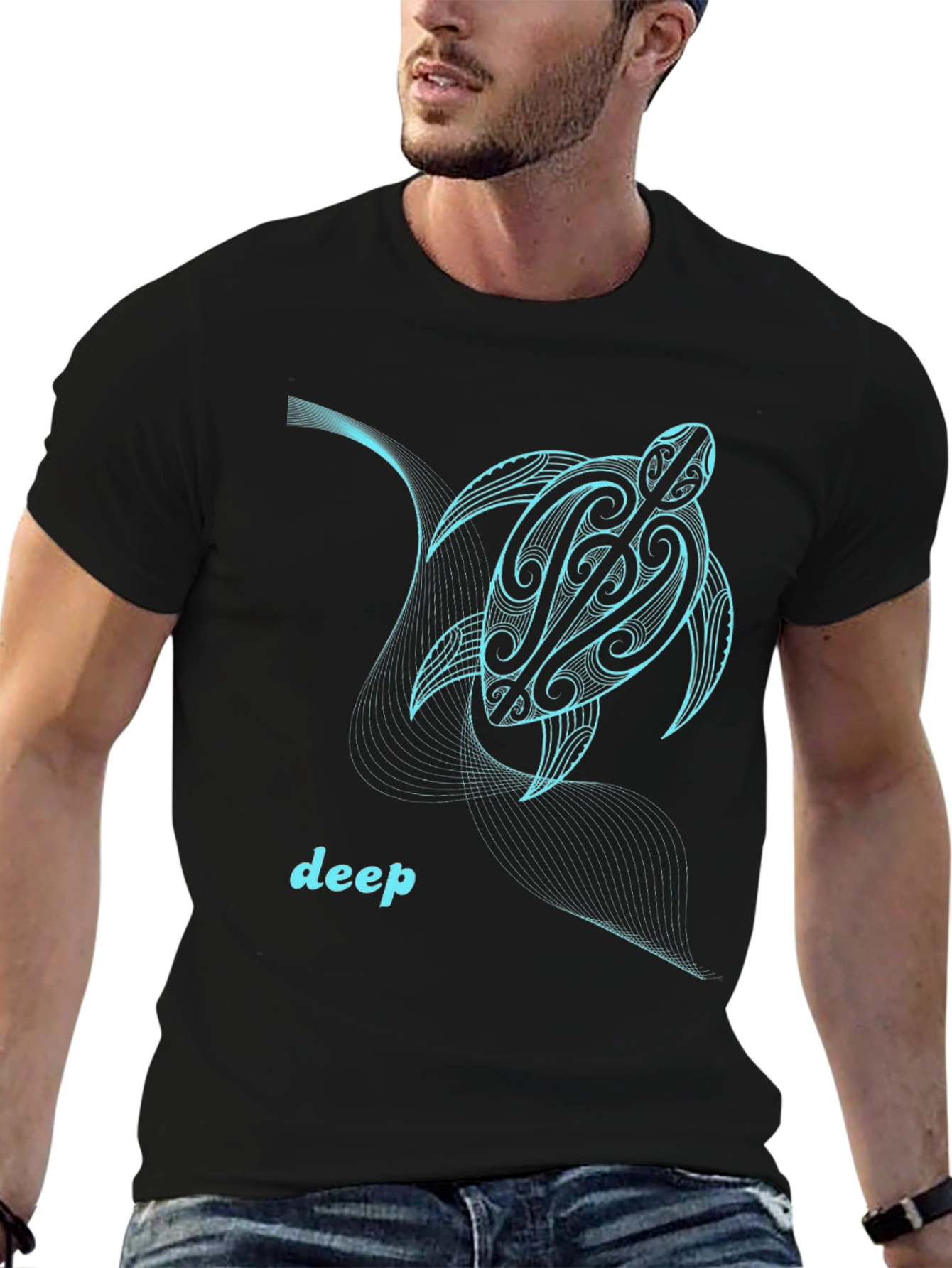 Tribal Turtle Graphic Tee - Deep Sea Design