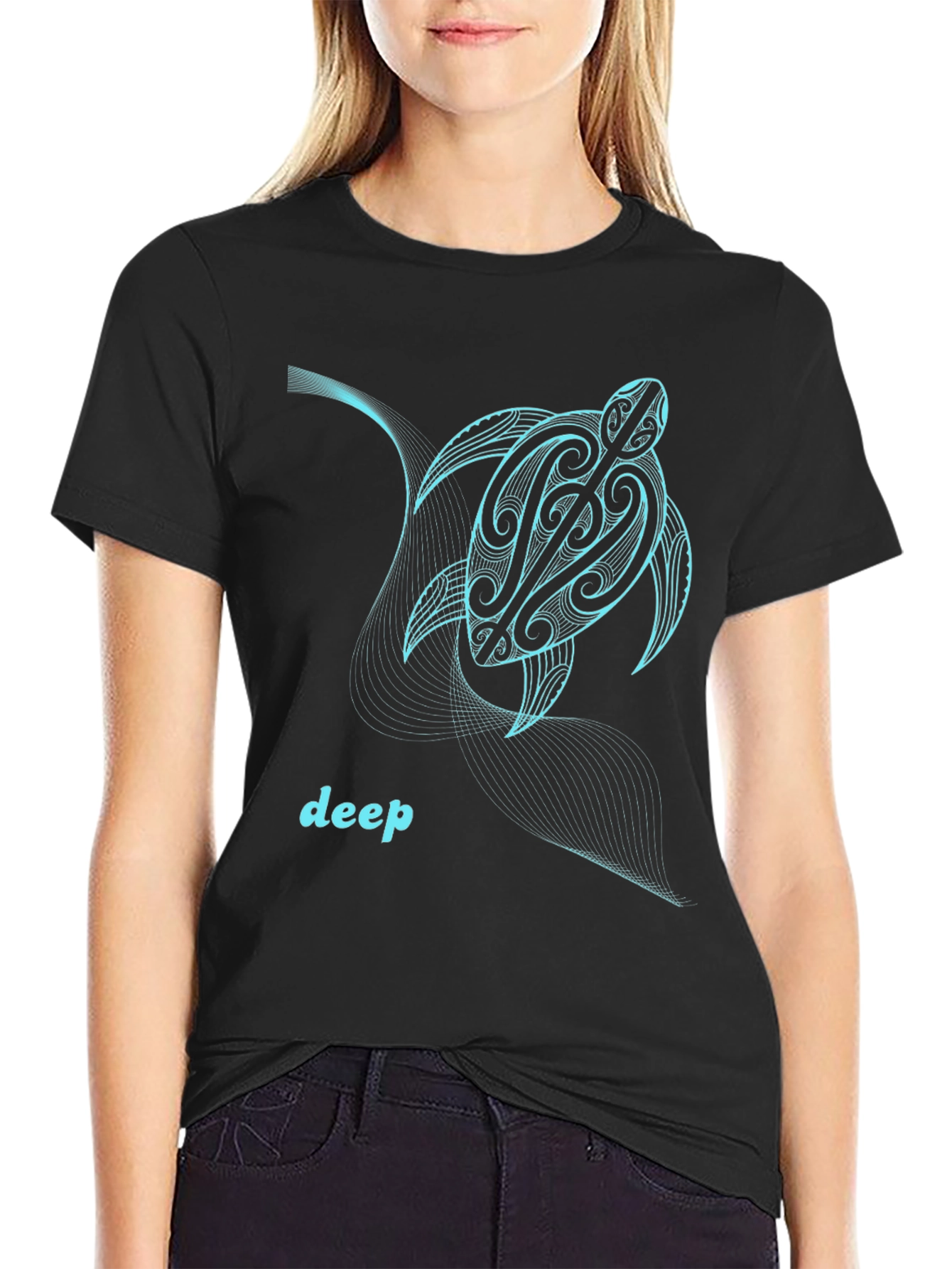 Tribal Turtle Graphic Tee - Deep Sea Design
