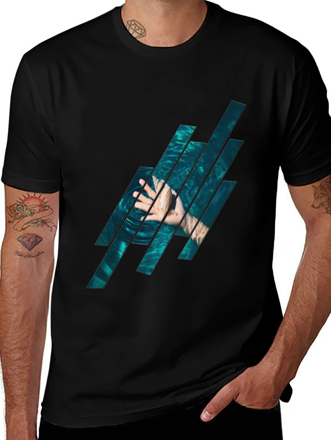 Abstract Water Graphic Black T-Shirt