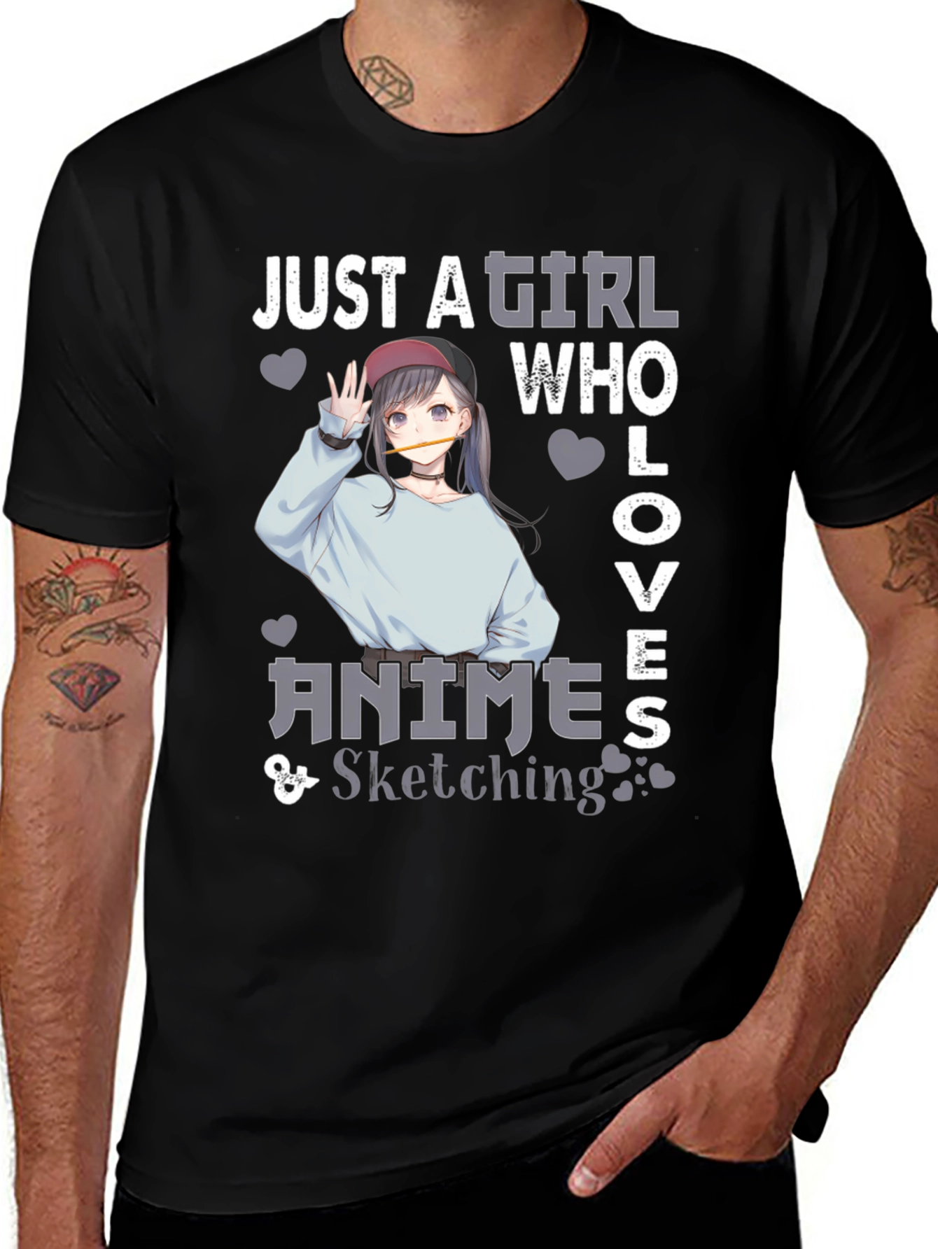 Anime Sketching Girl Graphic T-Shirt