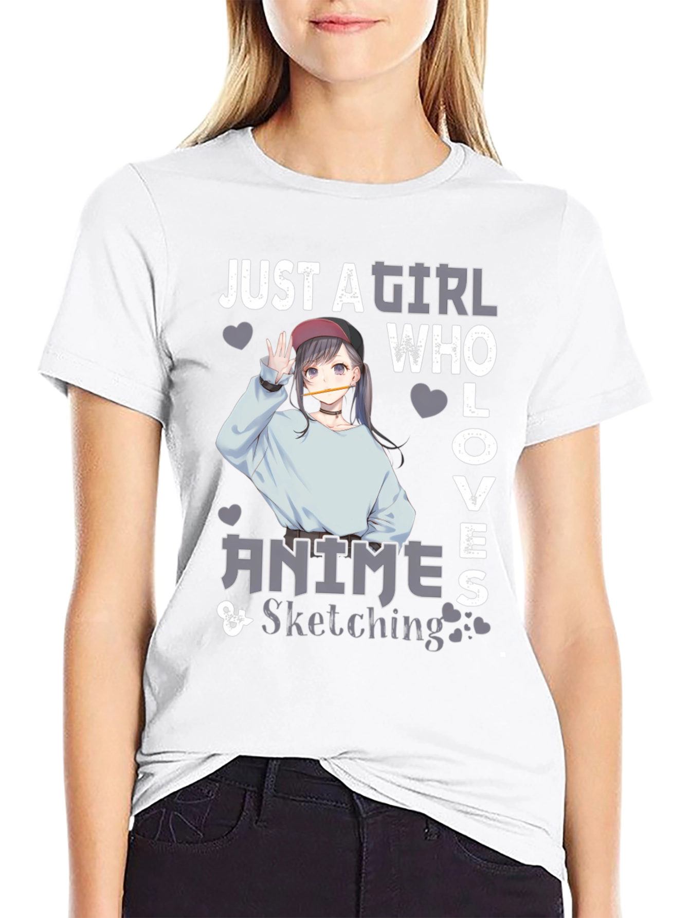 Anime Sketching Girl Graphic T-Shirt