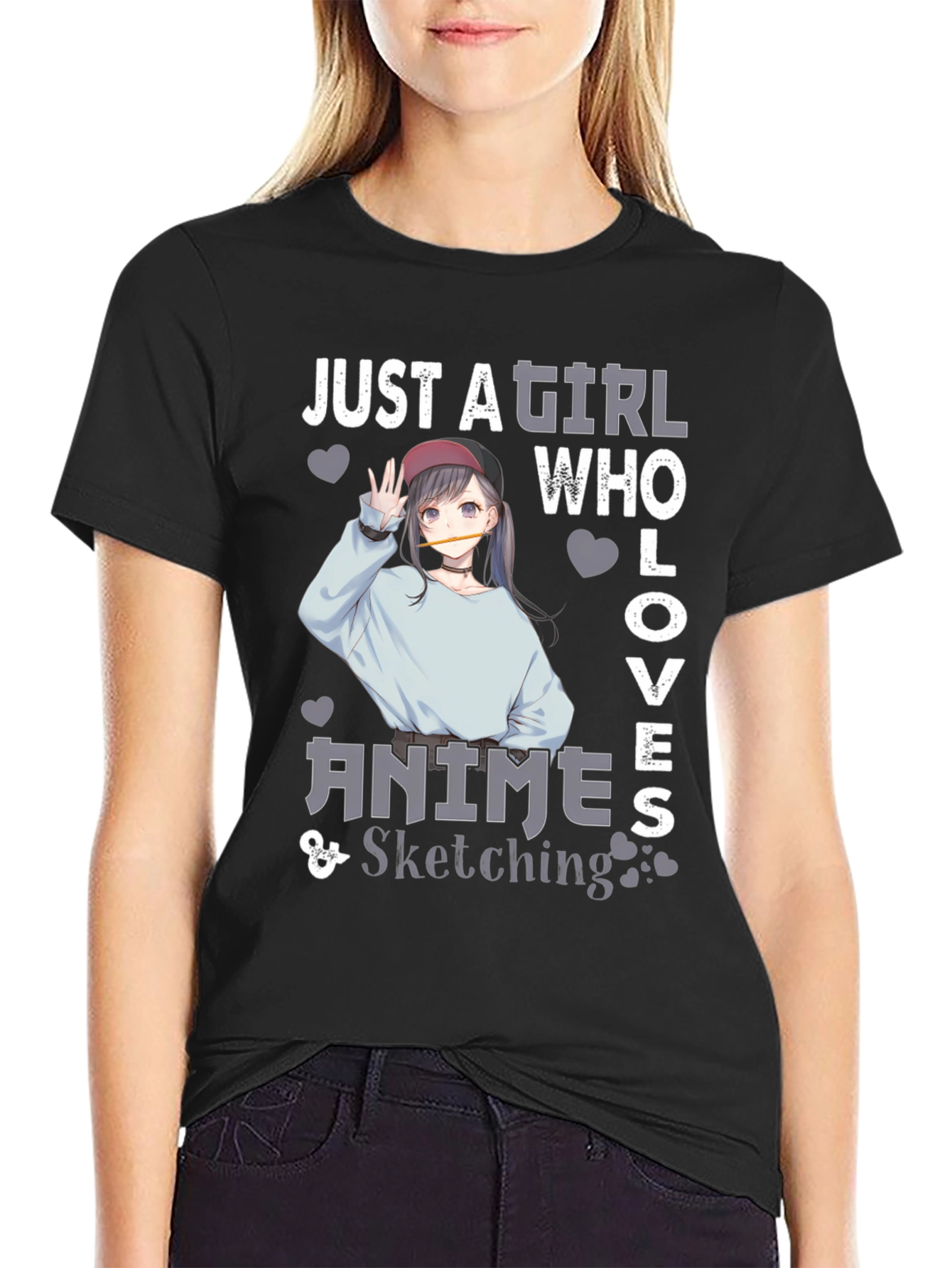 Anime Sketching Girl Graphic T-Shirt
