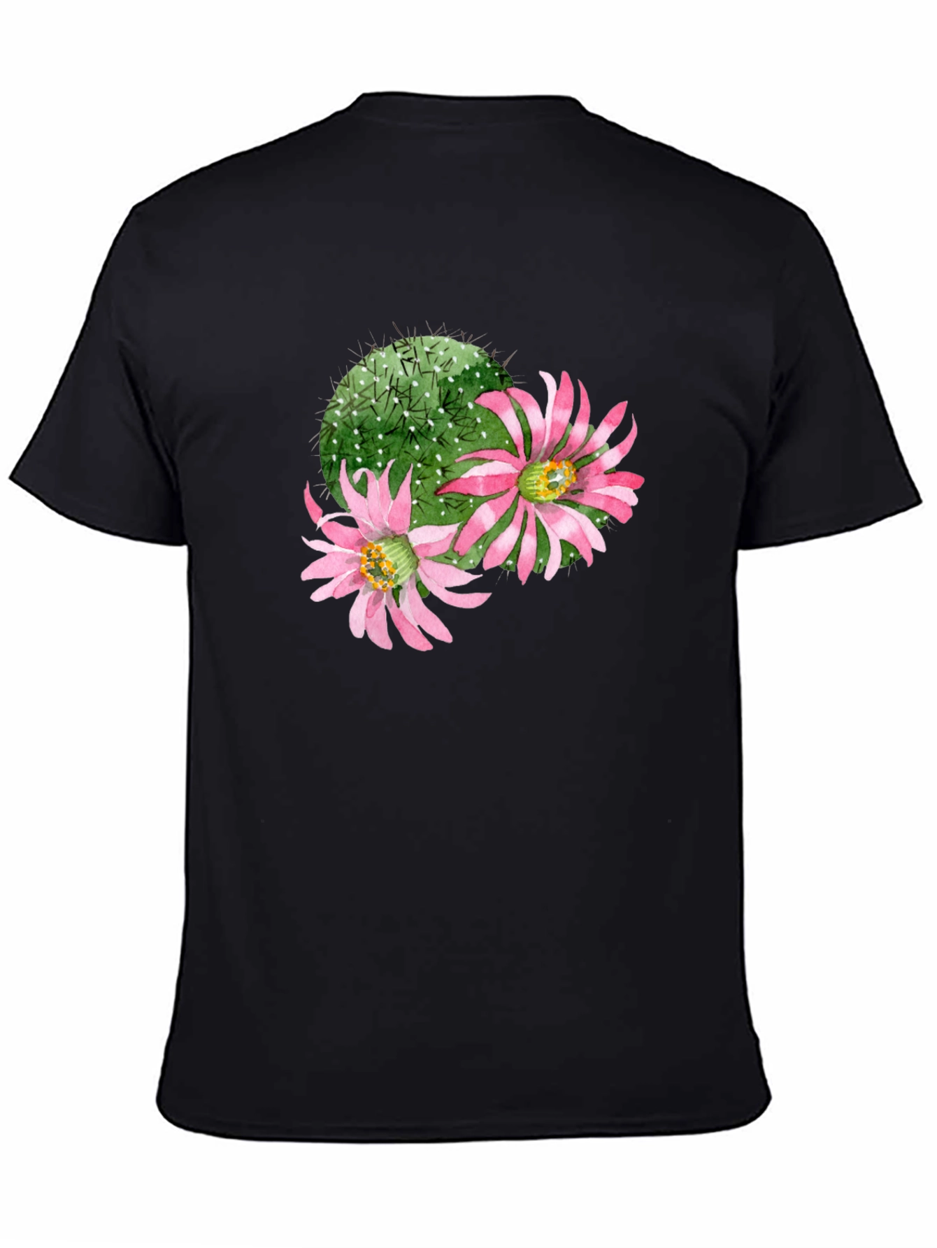 Cactus Flower Graphic Tee - Black Cotton T-Shirt
