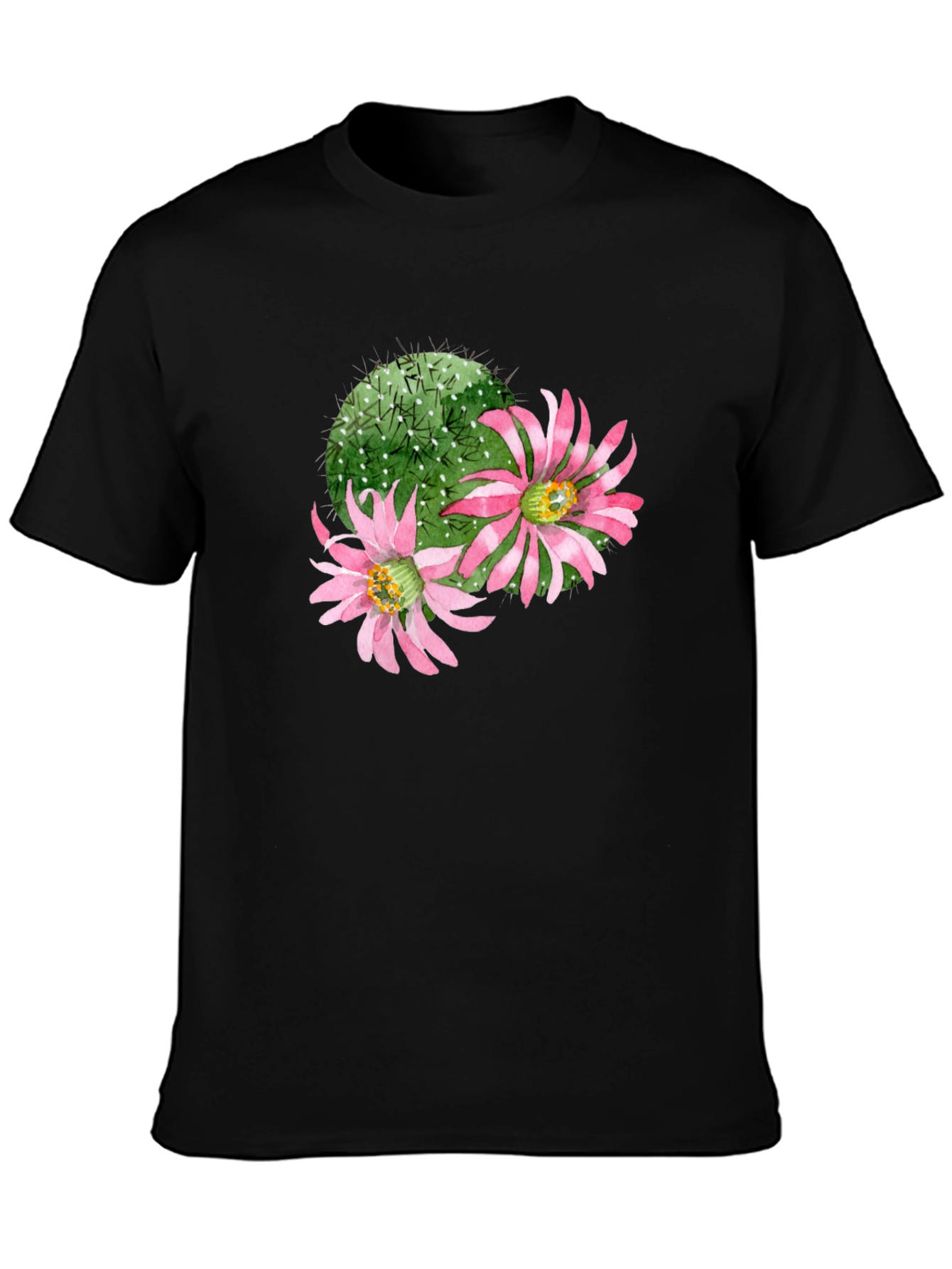 Cactus Flower Graphic Tee - Black Cotton T-Shirt