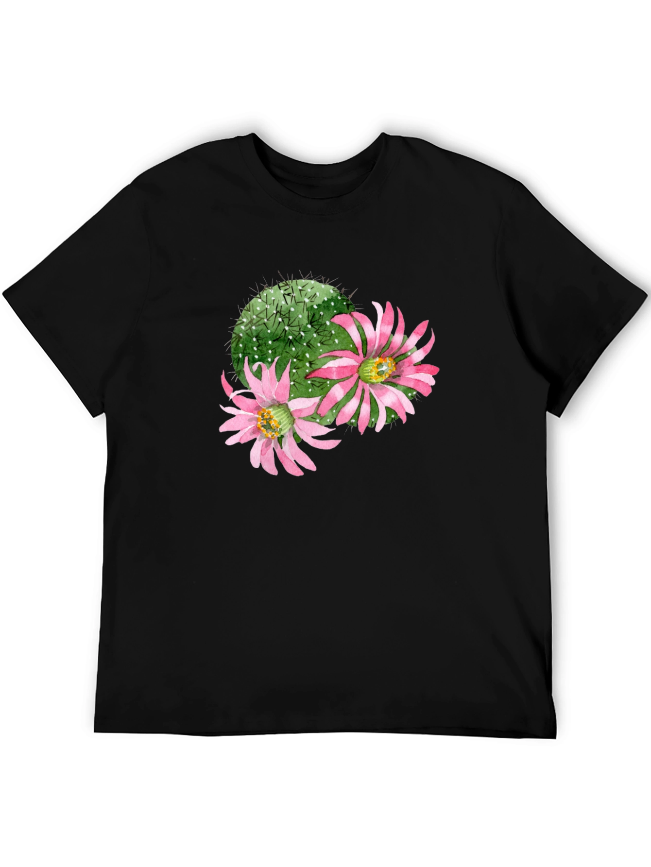Cactus Flower Graphic Tee - Black Cotton T-Shirt