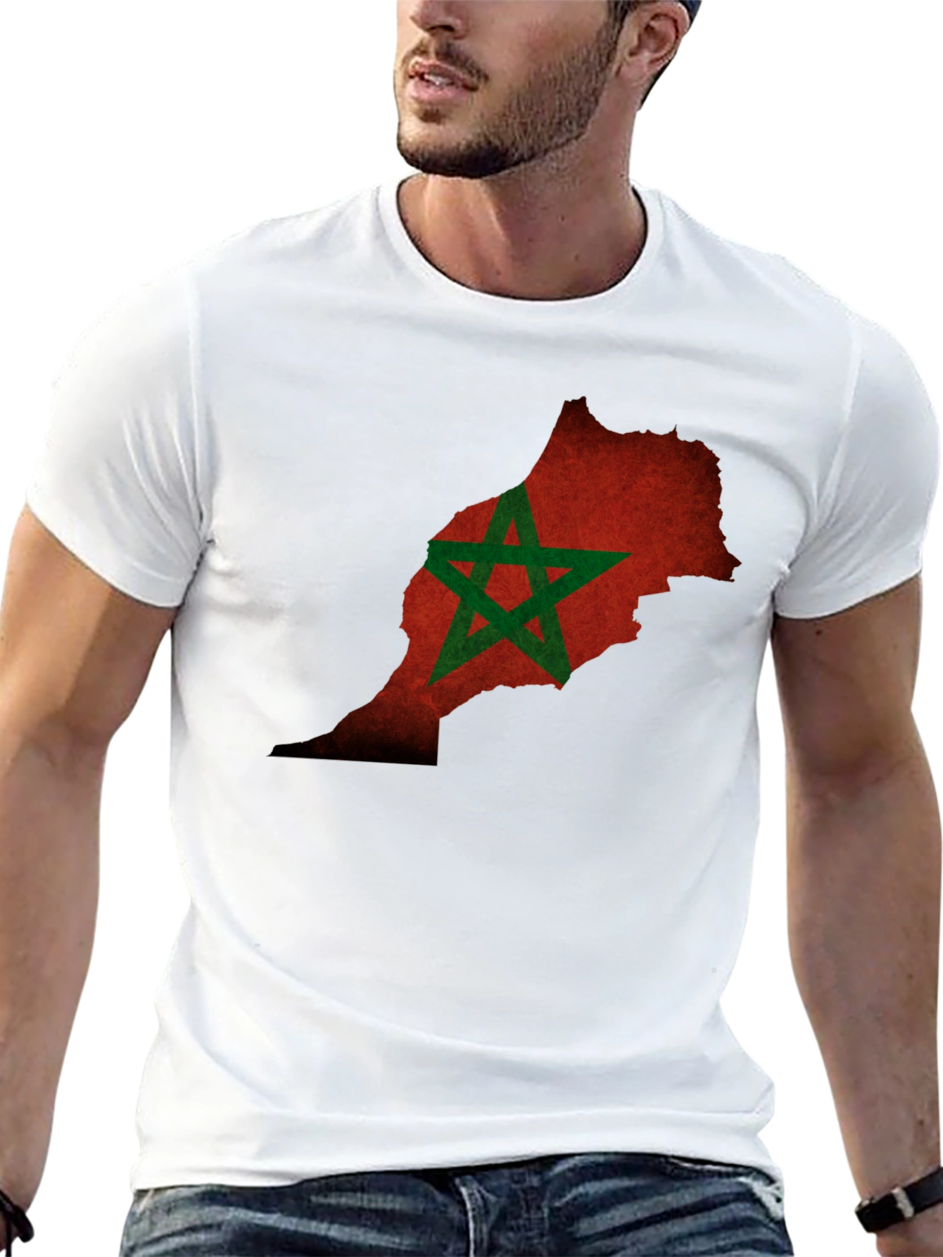 Morocco Flag Map Black T-Shirt