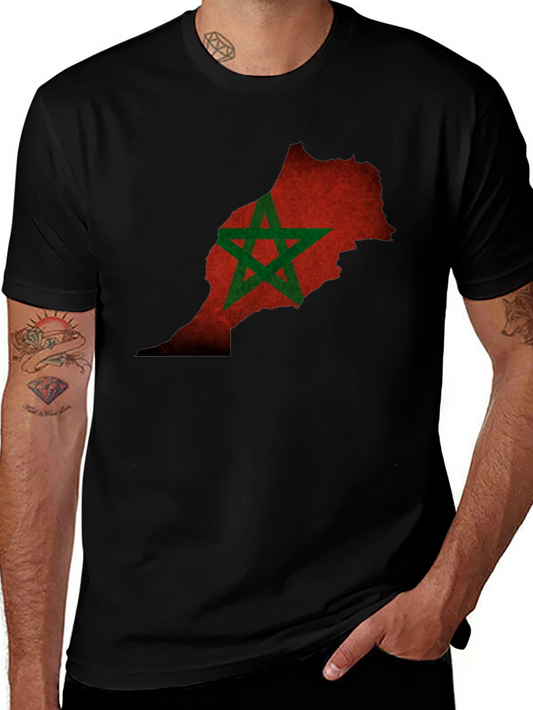 Morocco Flag Map Black T-Shirt