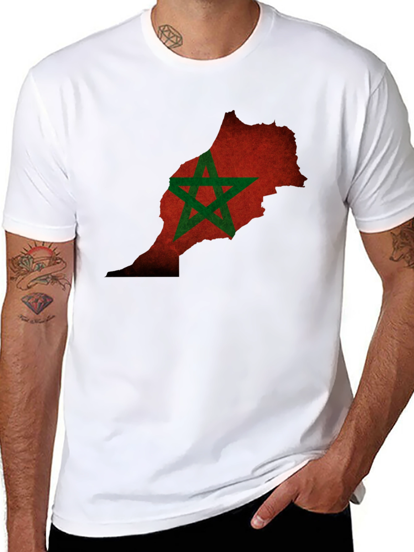Morocco Flag Map Black T-Shirt