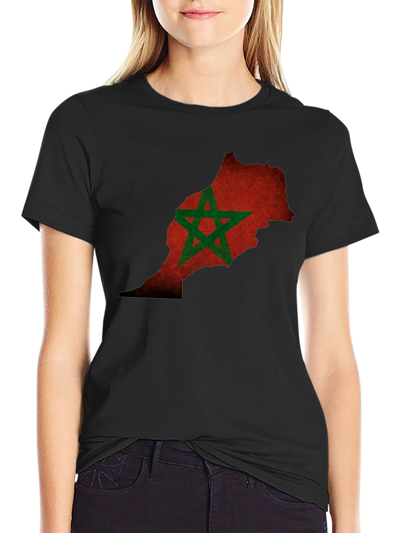 Morocco Flag Map Black T-Shirt